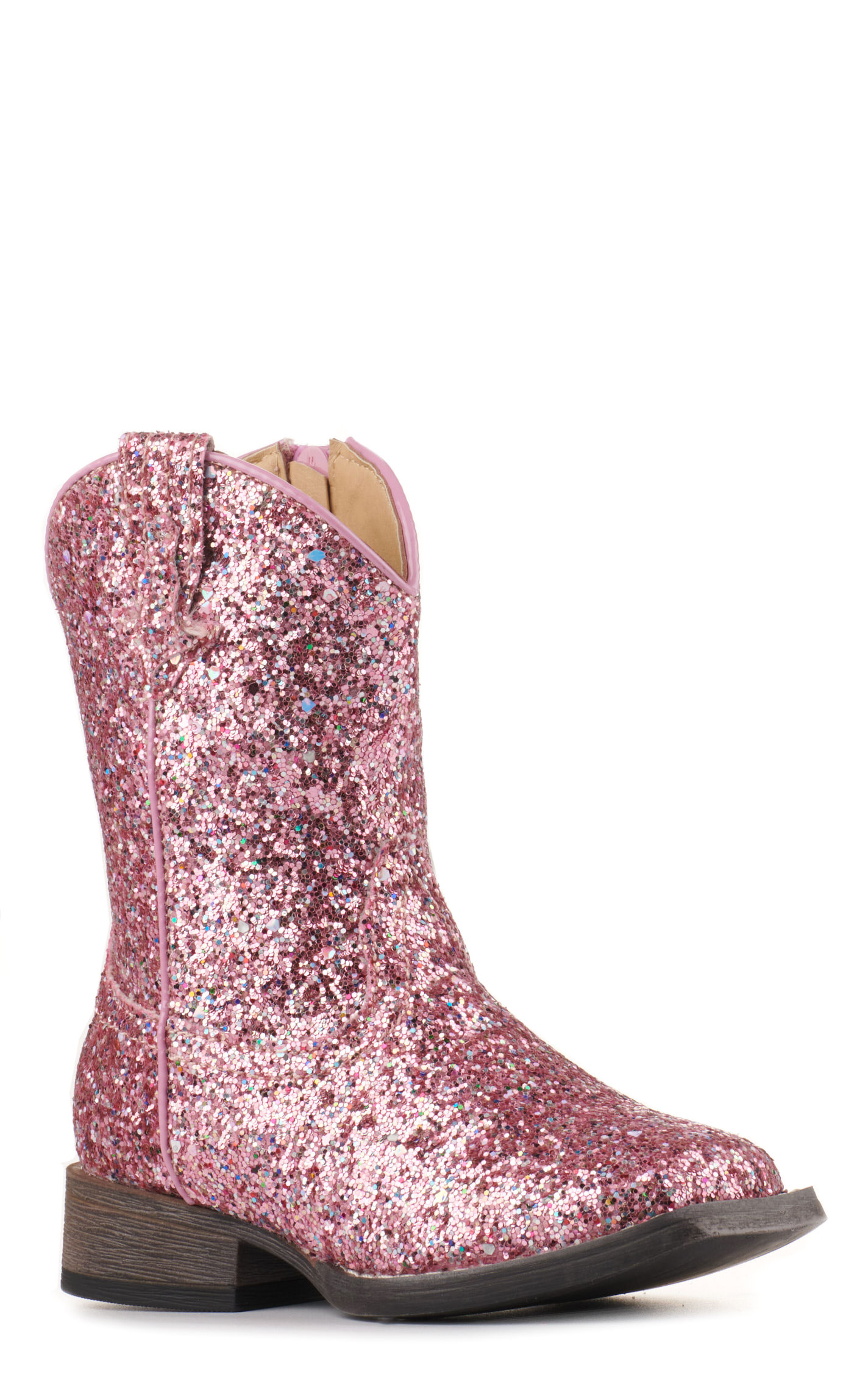 Roper Toddler Pink Glitter Square Toe Cowboy Boots - Image 1