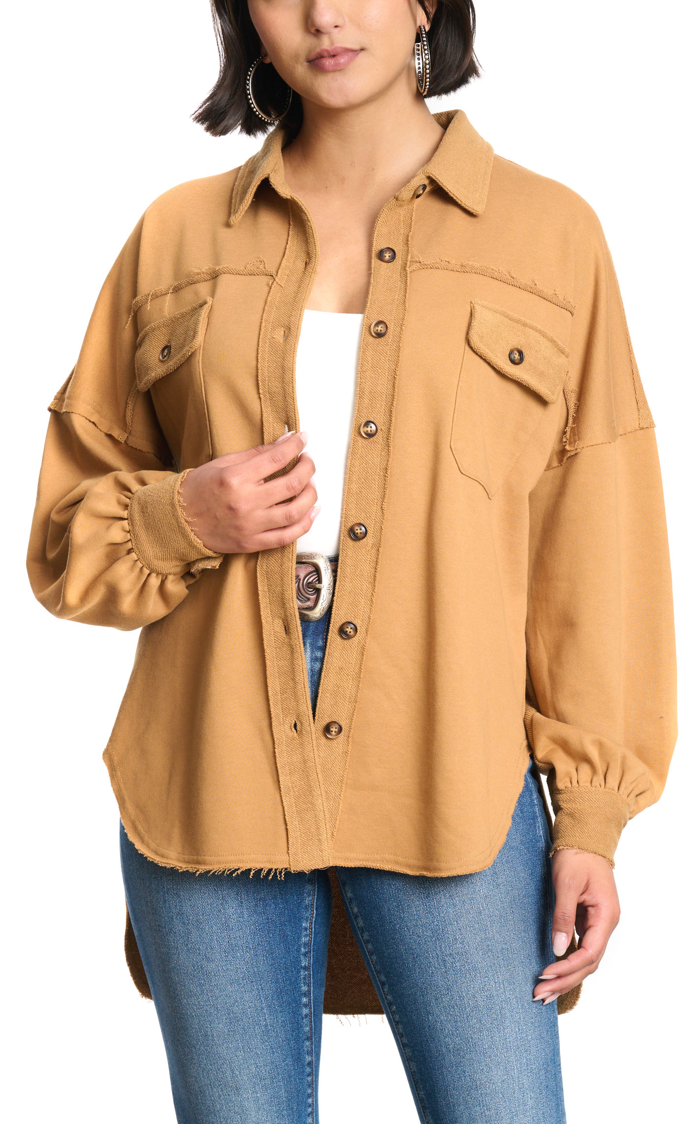 Blue B Women's Caramel Solid Shacket - Image 1