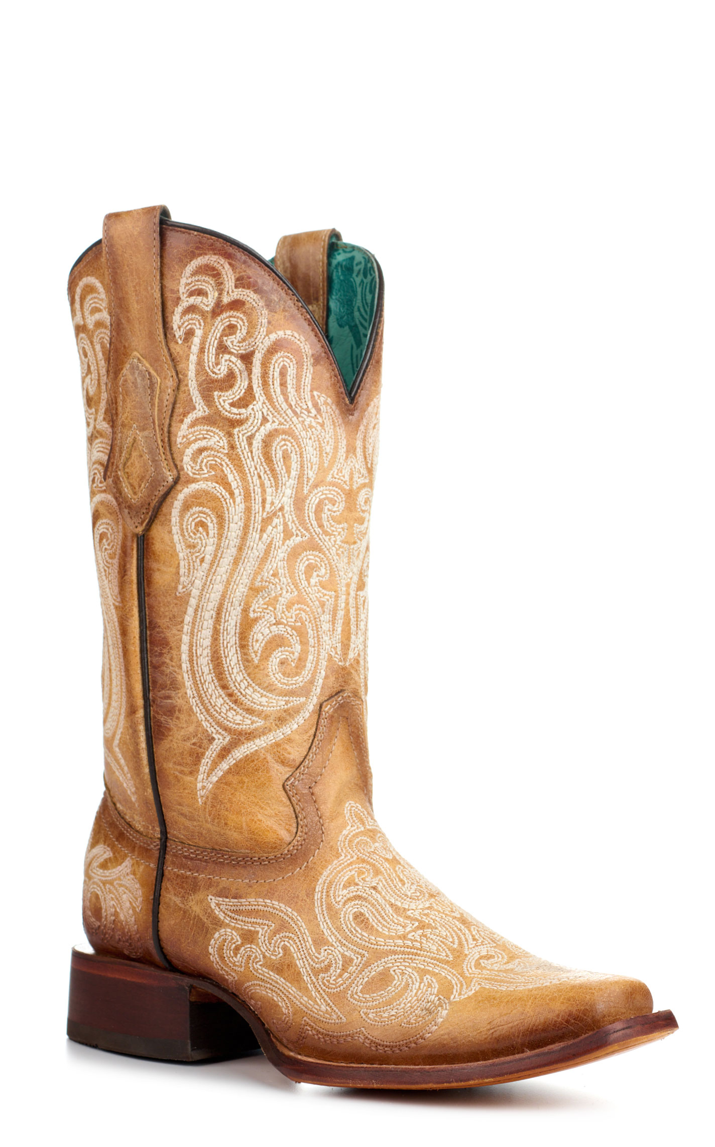Corral Women's Straw Brown with Luminescent Embroidery Square Toe Cowboy Boots - Image 1