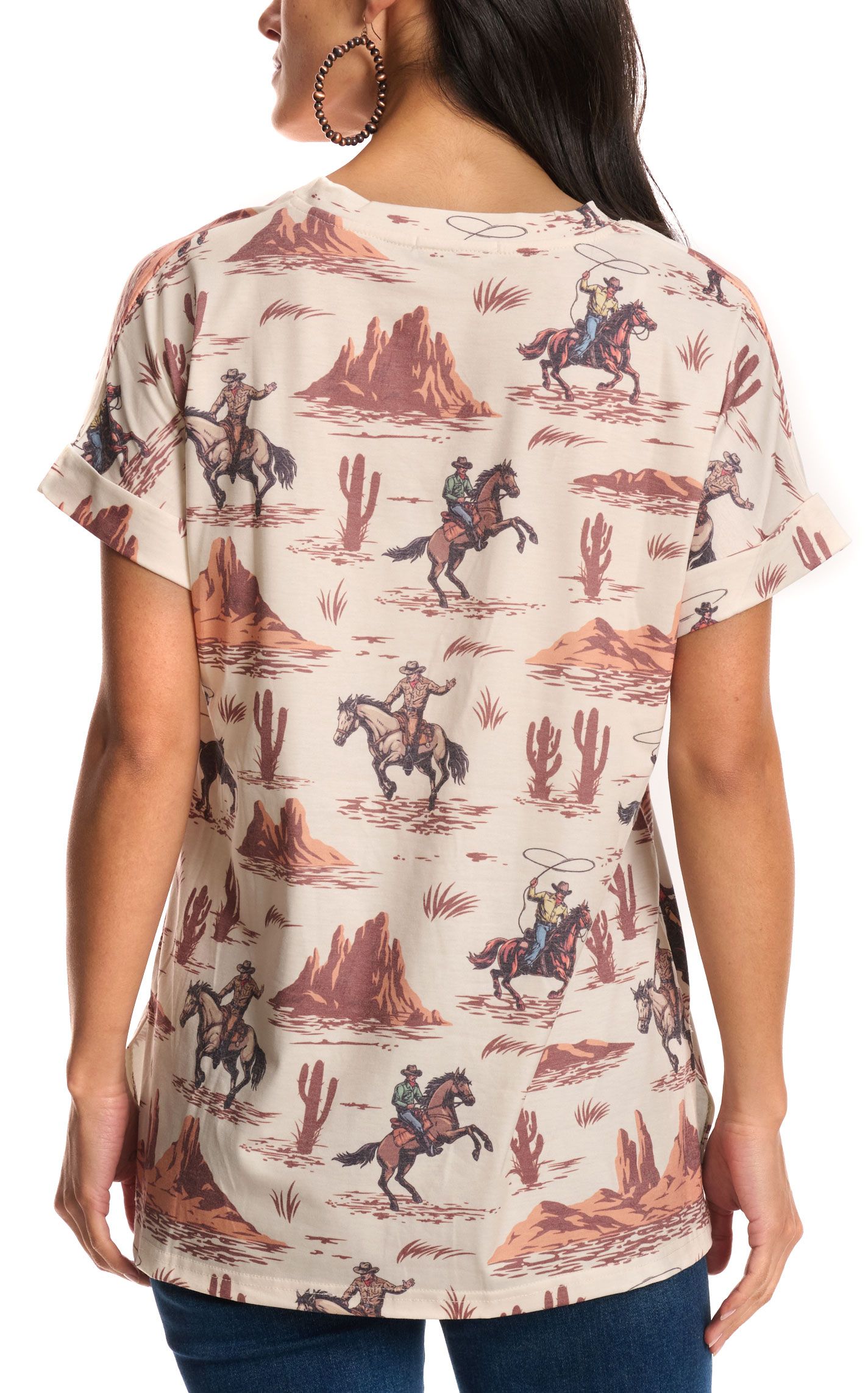 Fashion Express Women's Cream Vintage Western Print Top - Image 1