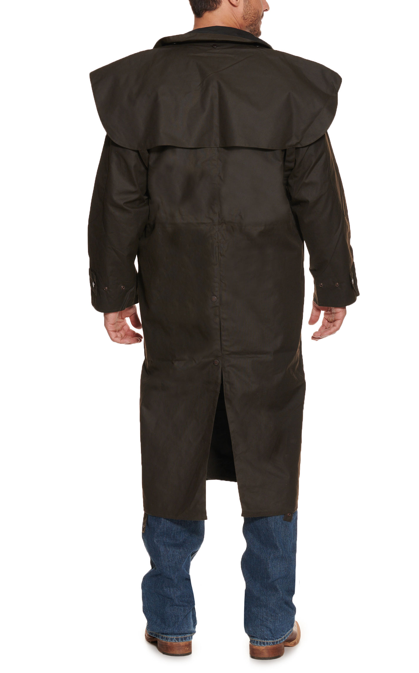 Forge Men's Dark Brown with Black Collar Oilskin Workwear Duster - Image 1