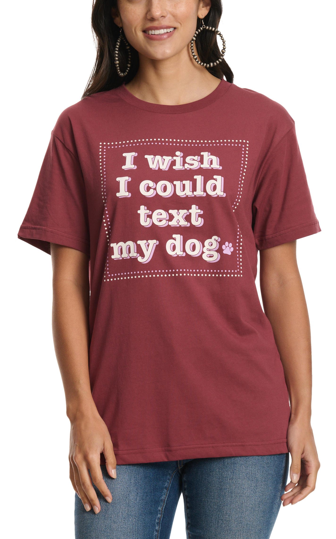 Kindness & Confetti Women's Maroon Text my Dog Graphic T-Shirt - Image 1