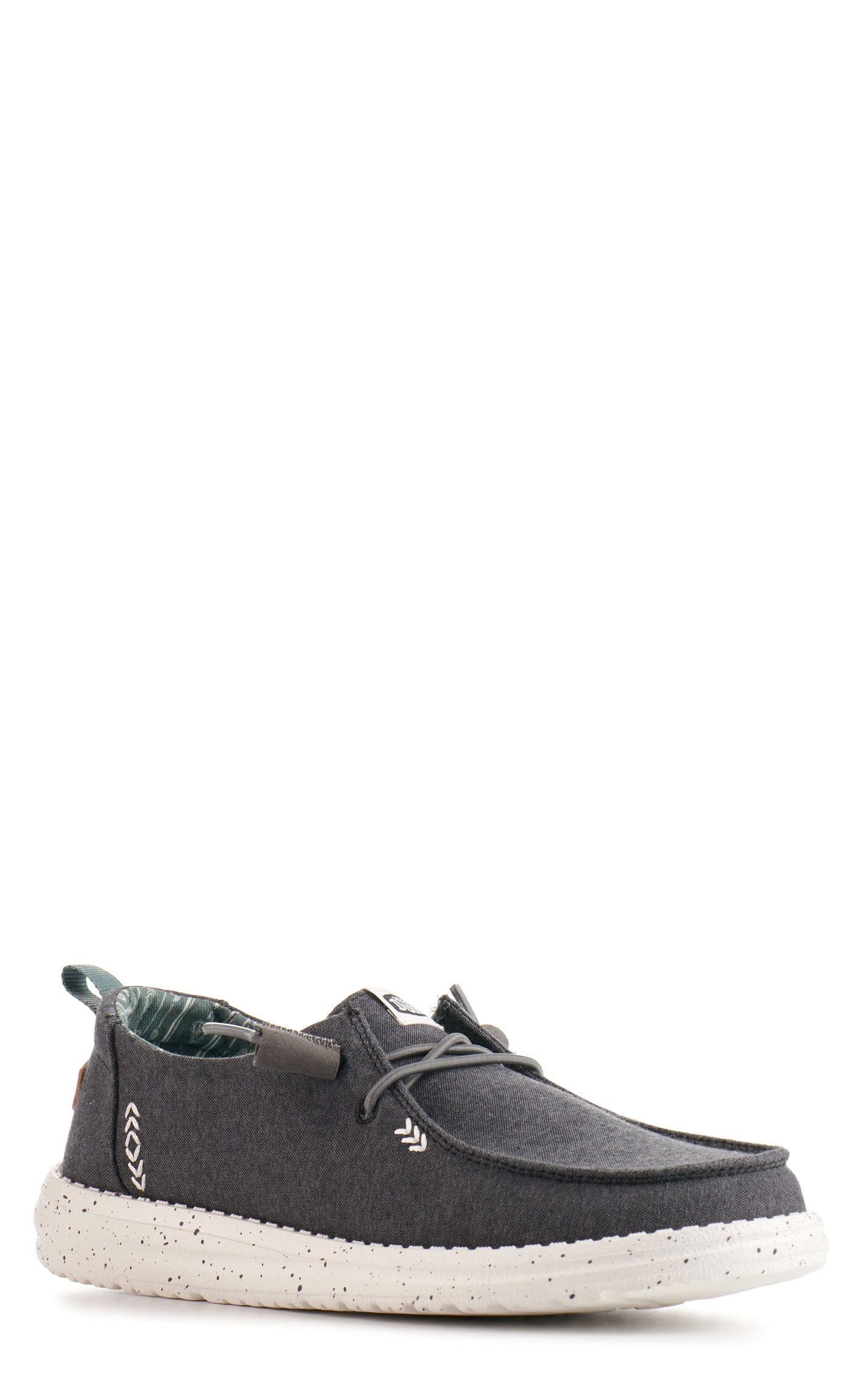 Hey Dude Women's Wendy Chambray Washed Black Moc Toe Lace Up Casual Shoes - Image 1