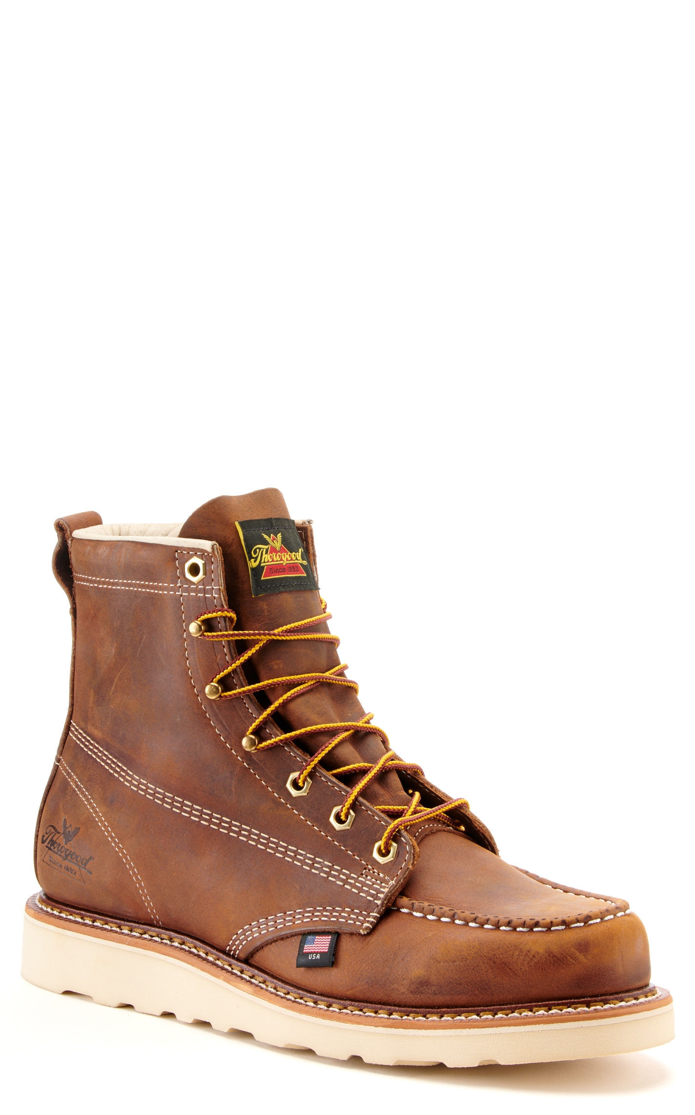 Thorogood Men's MAXWear Brown Crazy Horse Wedge Moc Toe Lace Up Work Boot - Image 1