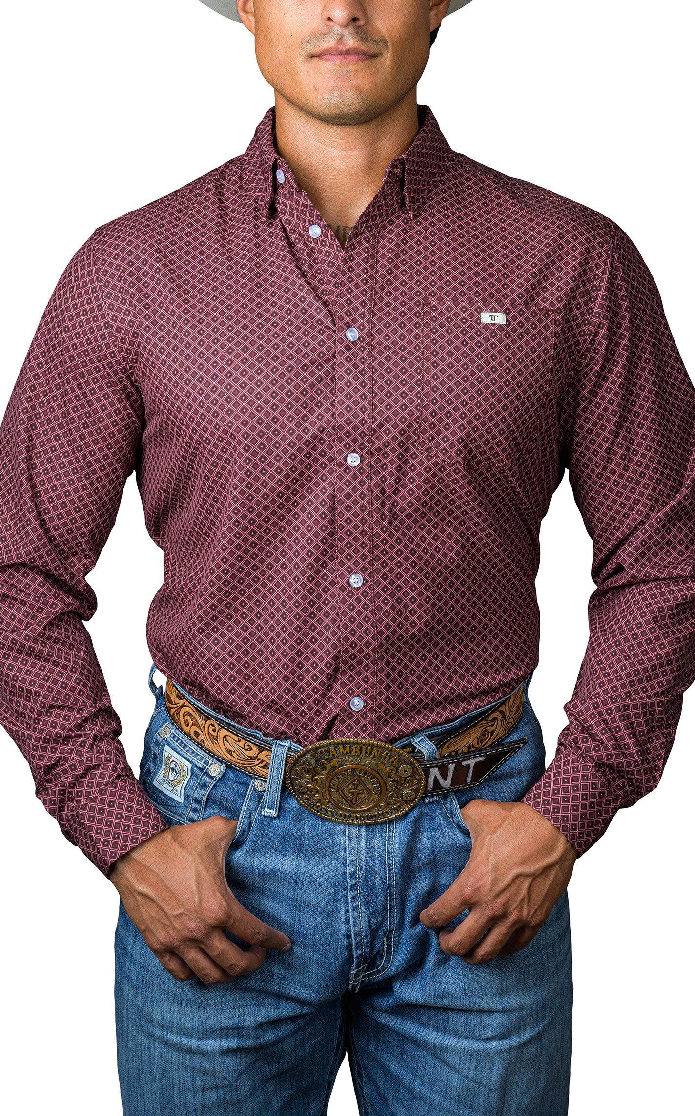 Ferrell Men's Burgundy & Wine Geo Print Western Shirt - Image 1