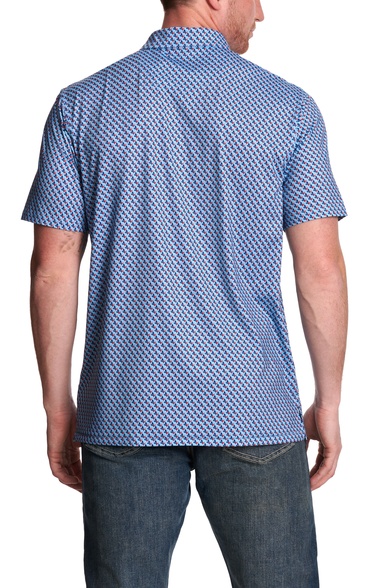 Rafter C Men’s Blue Texas Print Polo Shirt - Image 1