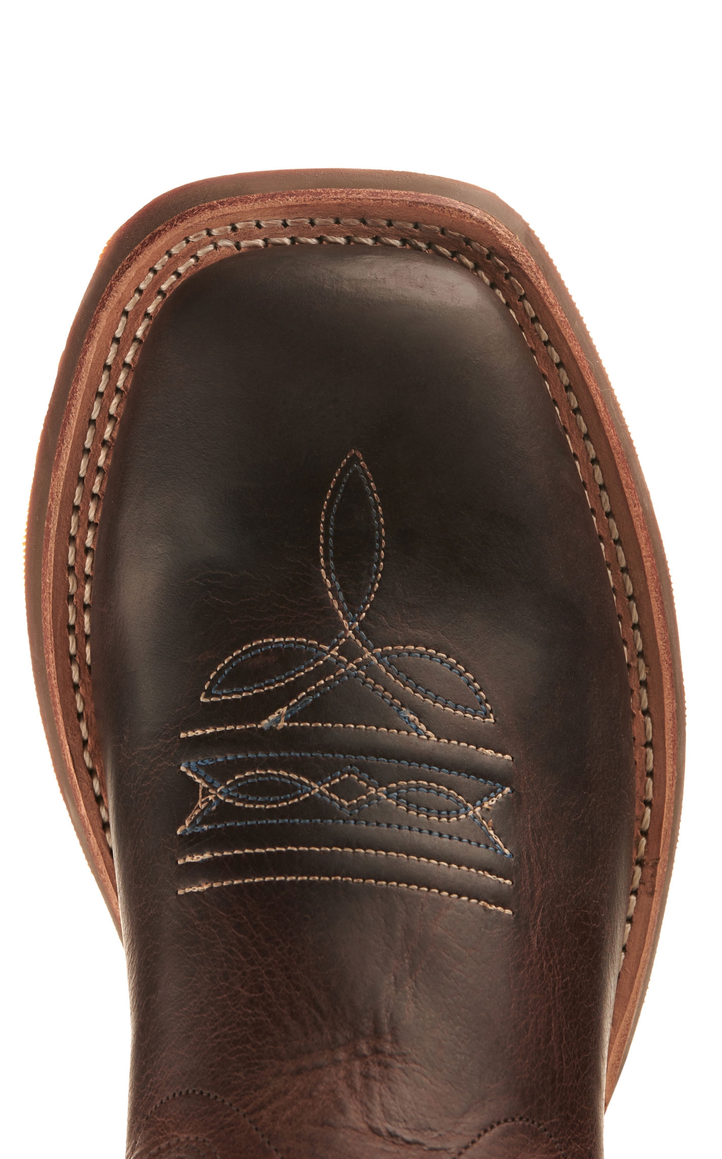 Old West Kids' Dark Brown and Wipe Out Blue Wide Square Toe Cowboy Boot - Image 1