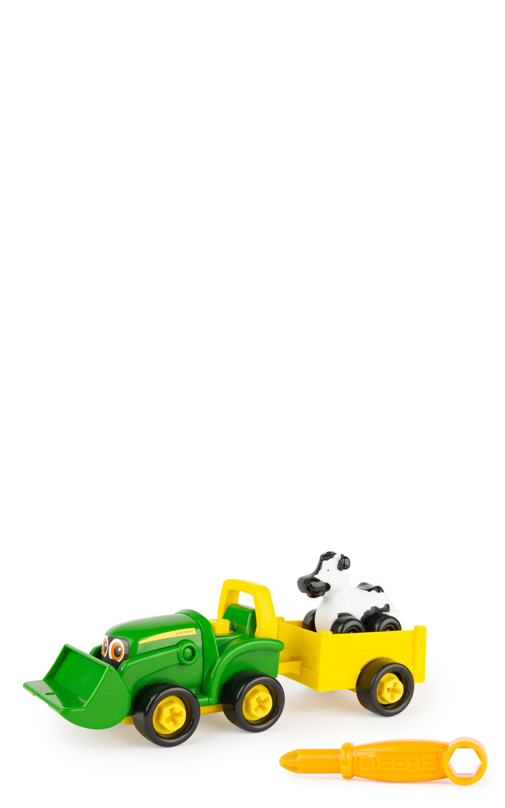 John Deere Build-a-Buddy Bonnie Scoop Tractor with Wagon, Cow and Screwdriver Toy Set - Image 1