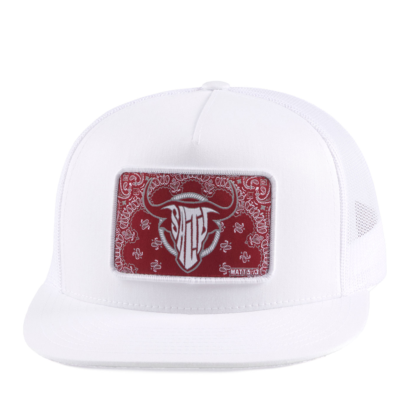 Salty Rodeo White with the Burgundy Gambler Bandana Patch Cap - Image 1