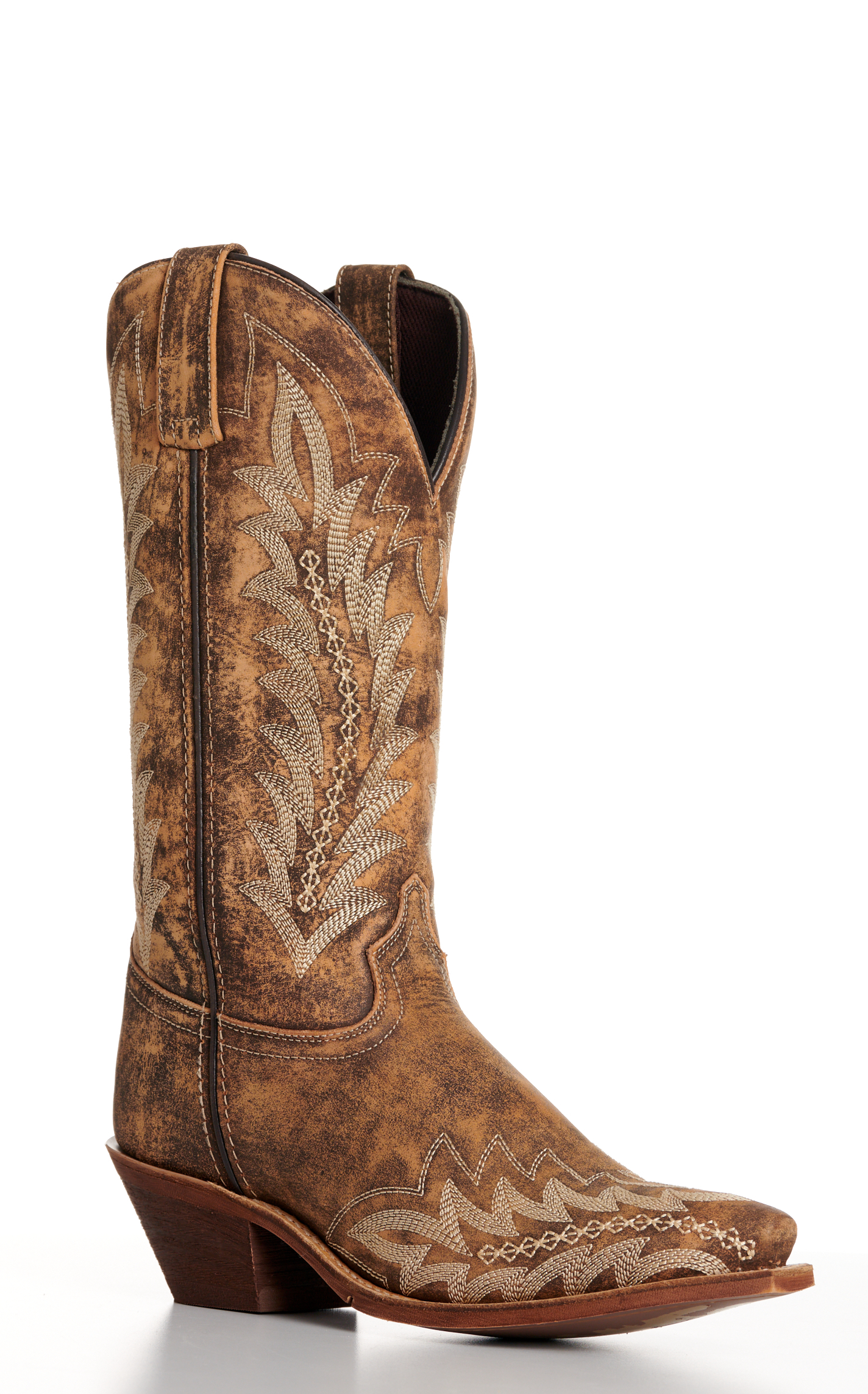 Laredo Women's Emmylee Distressed Tan Snip Toe Cowboy Boots - Image 1