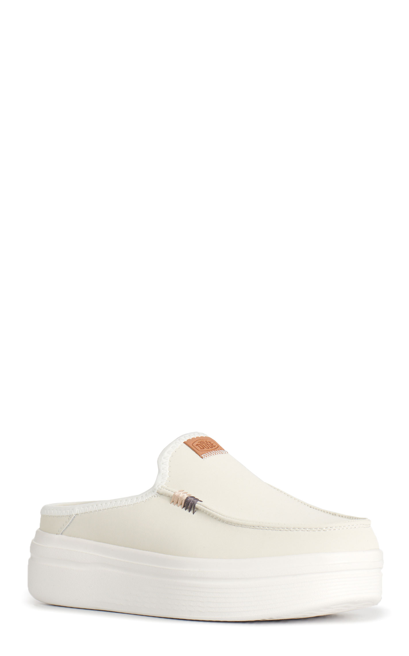 Hey Dude Women's Austin Lift White Faux Leather Moc Toe Casual Shoe - Image 1