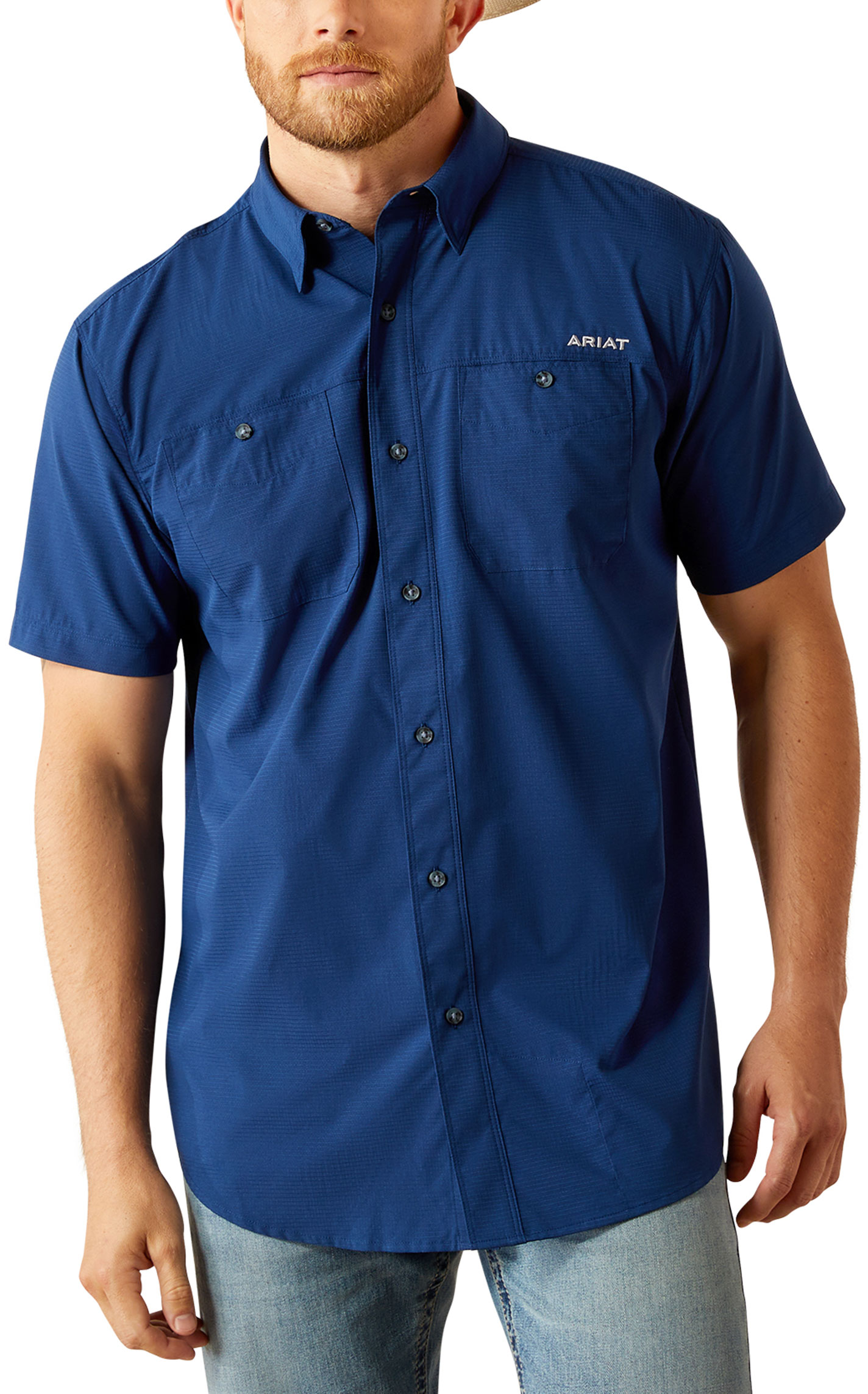 Ariat Men's 360 AirflowDark Aegean Blue Vented Shirt - Image 1
