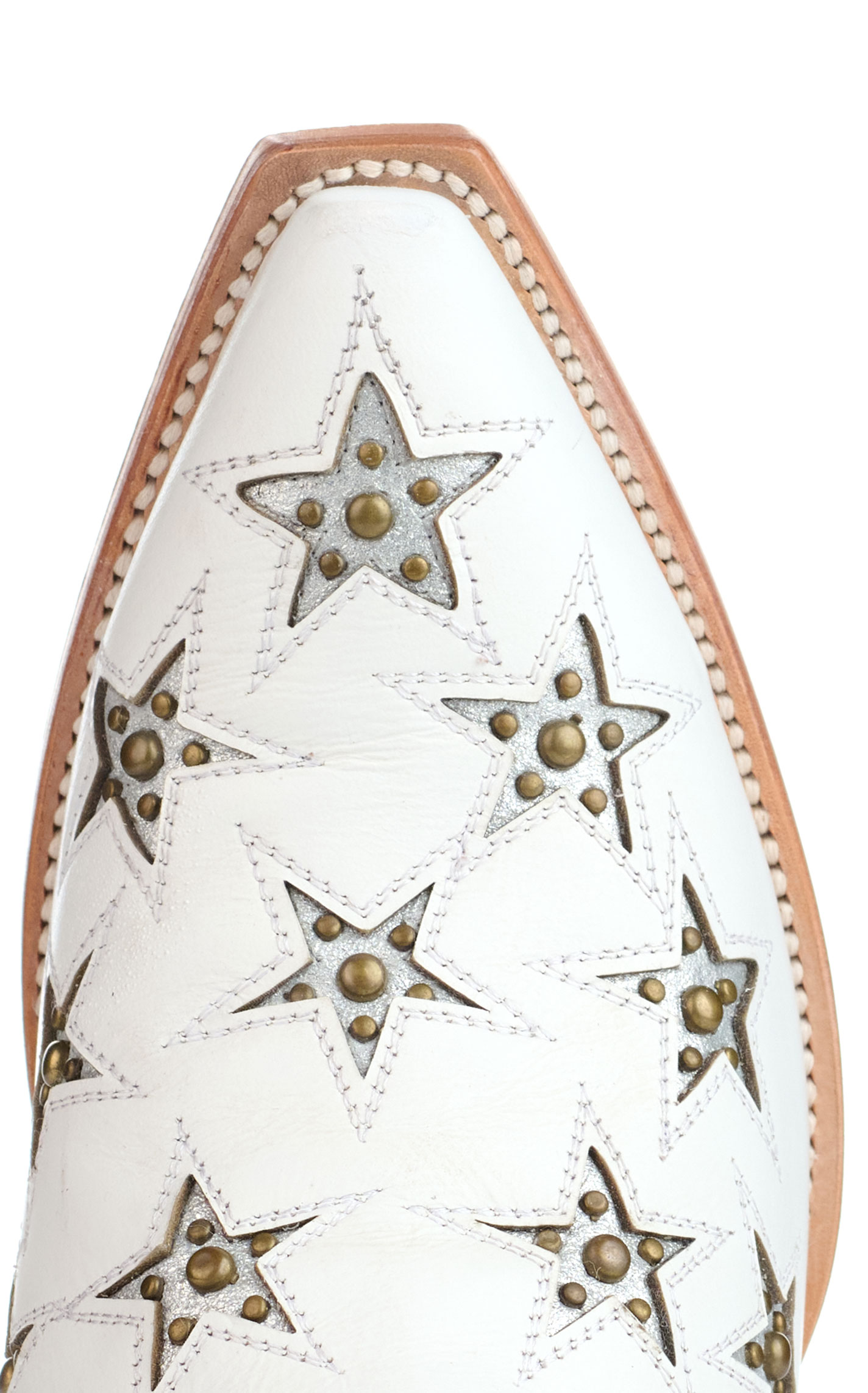 Black Star Women's Marfa White with Silver Star Inlays Snip Toe Cowboy Boots - Image 1