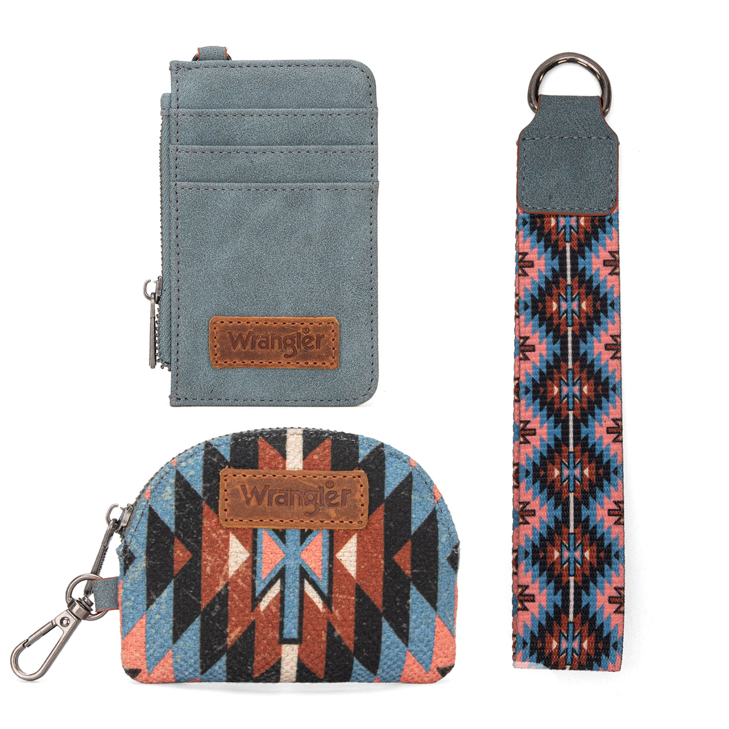 Wrangler Stormy Blue & Coffee Aztec Wristlet Pouch Card Holder - Image 1