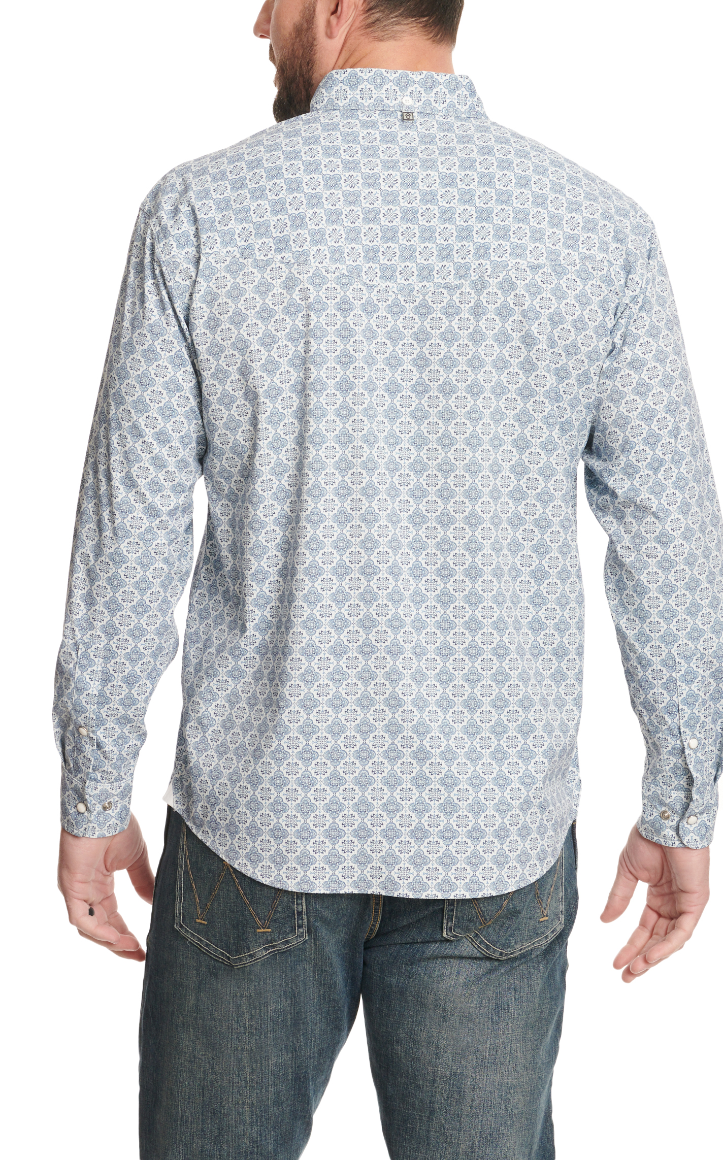 Rafter C Outdoors Men's Denim Blue Medallion Print Fishing Shirt - Image 1