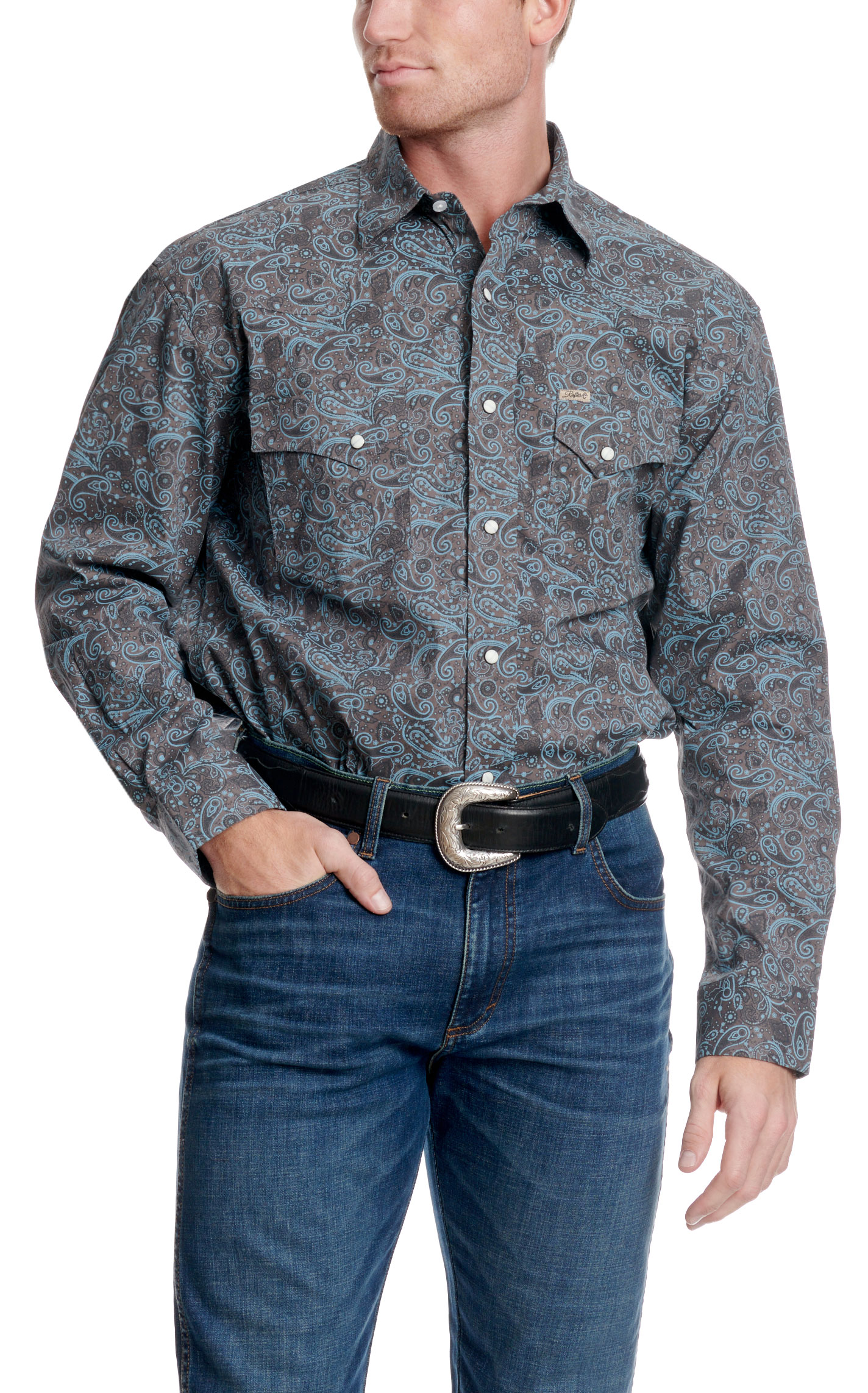 Rafter C ProFlex45 Men's Cement Paisley Western Print - Big & Tall Sizes - Image 1