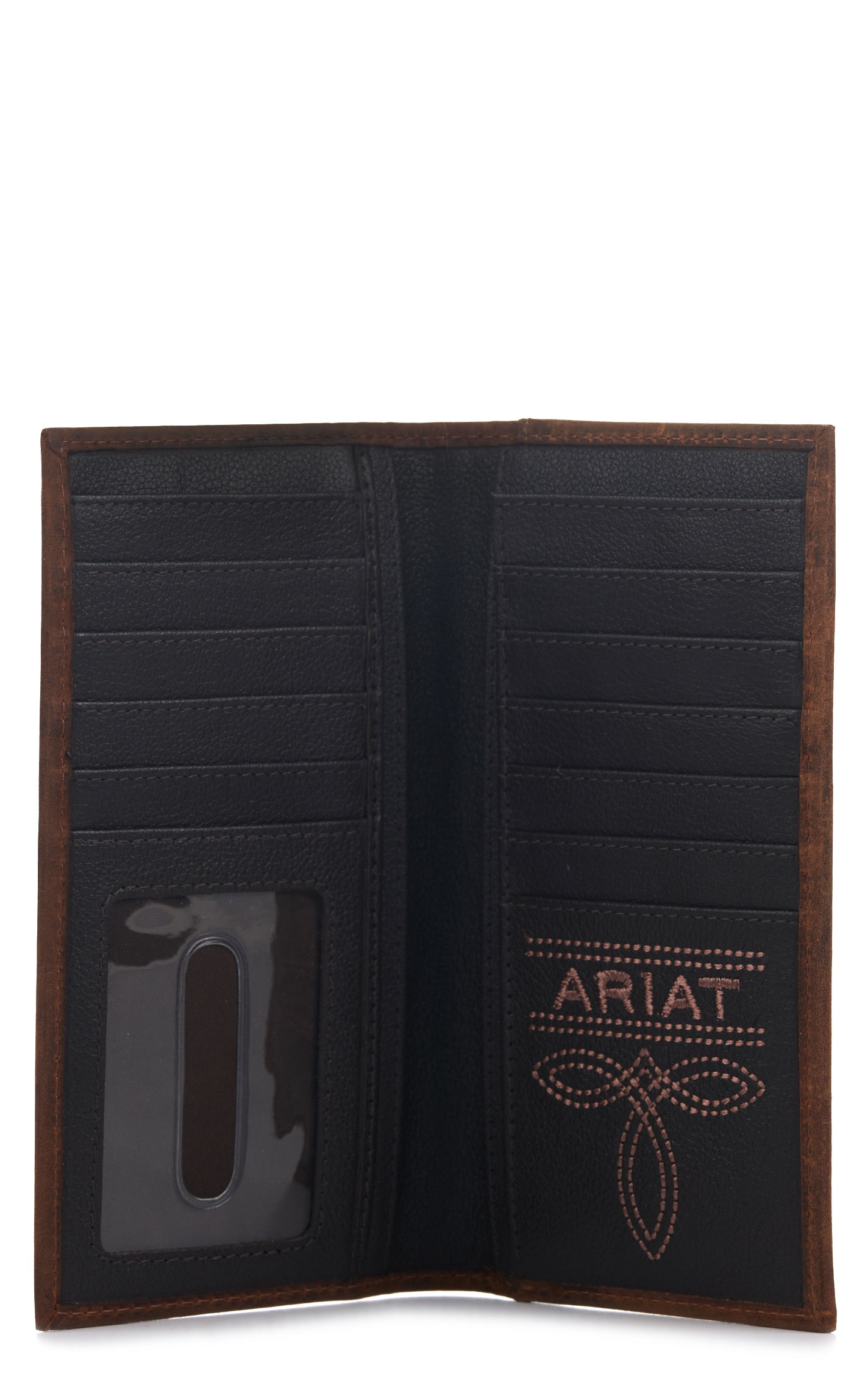 Ariat Men's Chocolate Flag & Shield Logo Rodeo Wallet - Image 1
