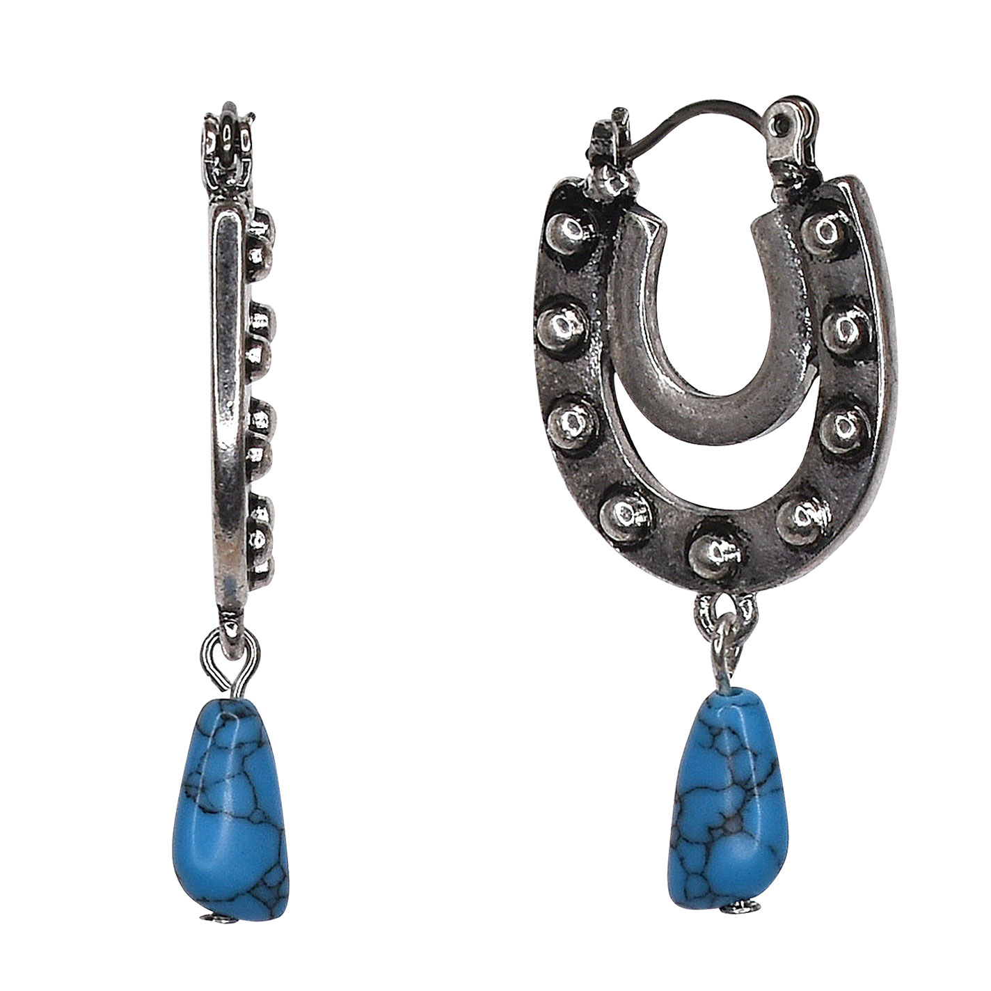 Justin Silver & Blue Double Horseshoe Earrings  - Image 1