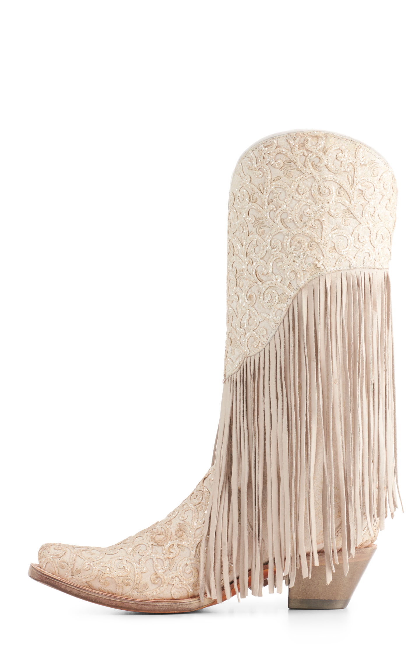 Corral Women's White with Glitter Overlay and Fringe Snip Toe Cowboy Boots - Image 1