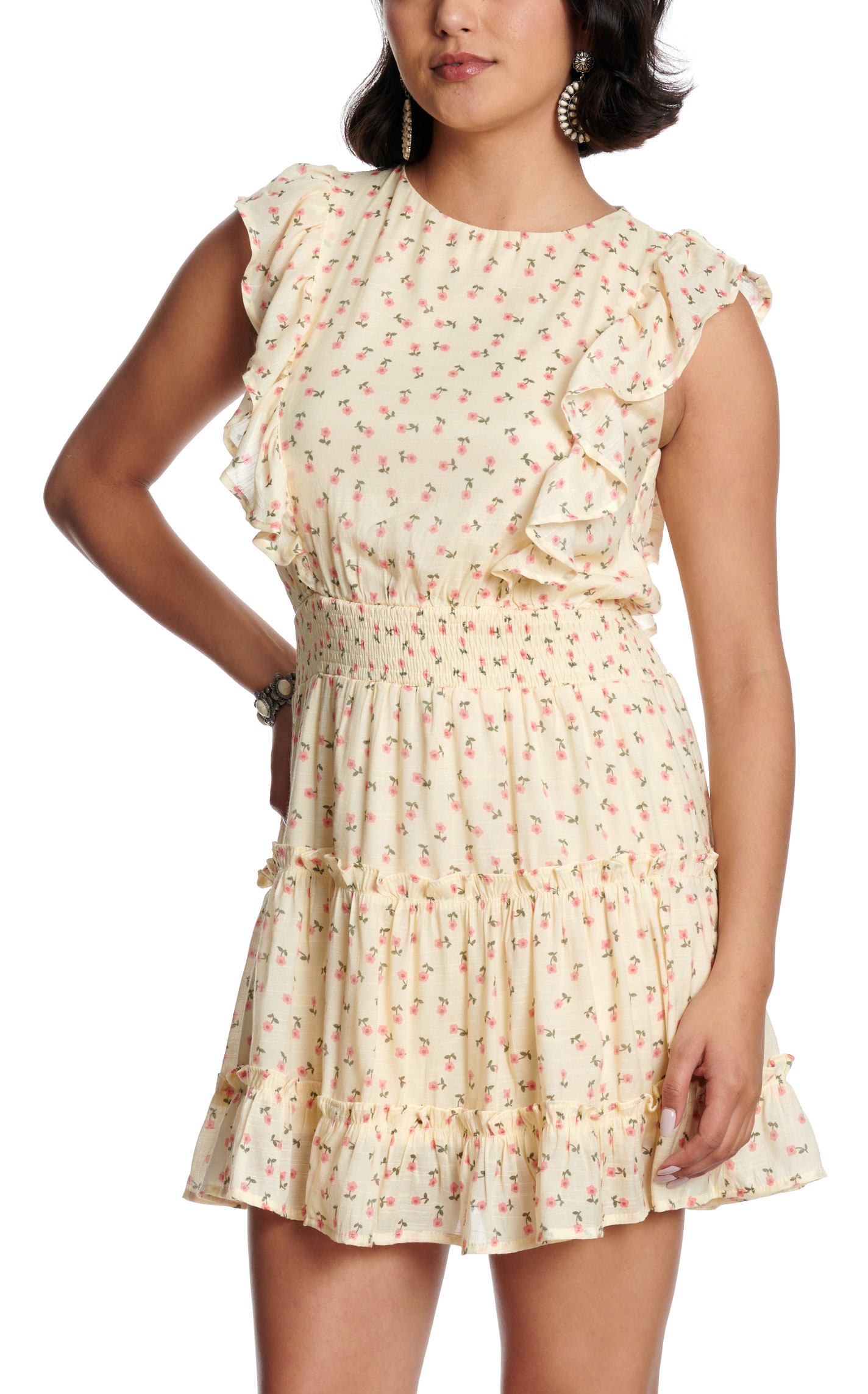 HYFVE Women's Butter Yellow Ditsy Floral Dress - Image 1