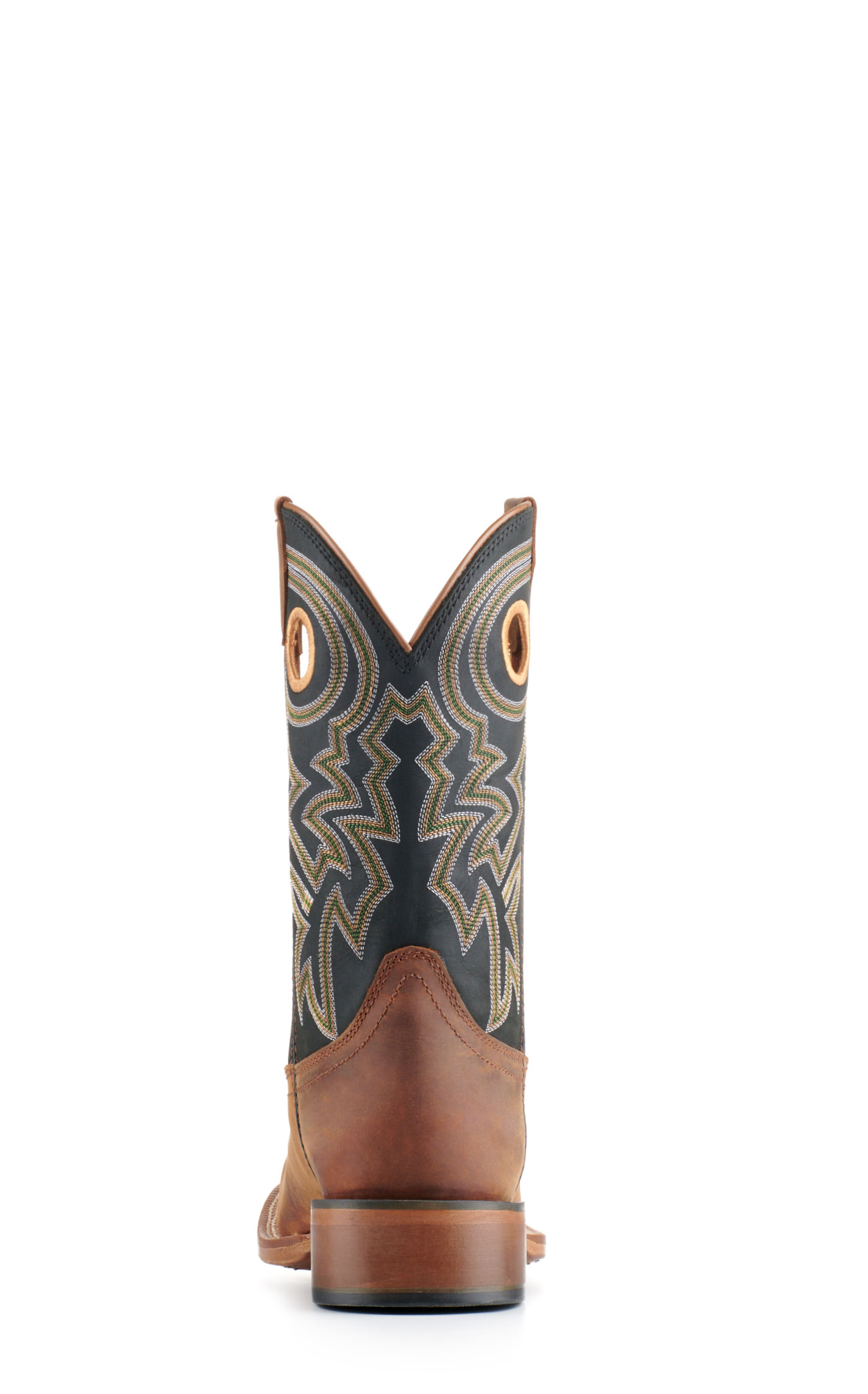 Justin Men's Frontier Tuf Black and Brown Wide Square Toe Cowboy Boots - Image 1