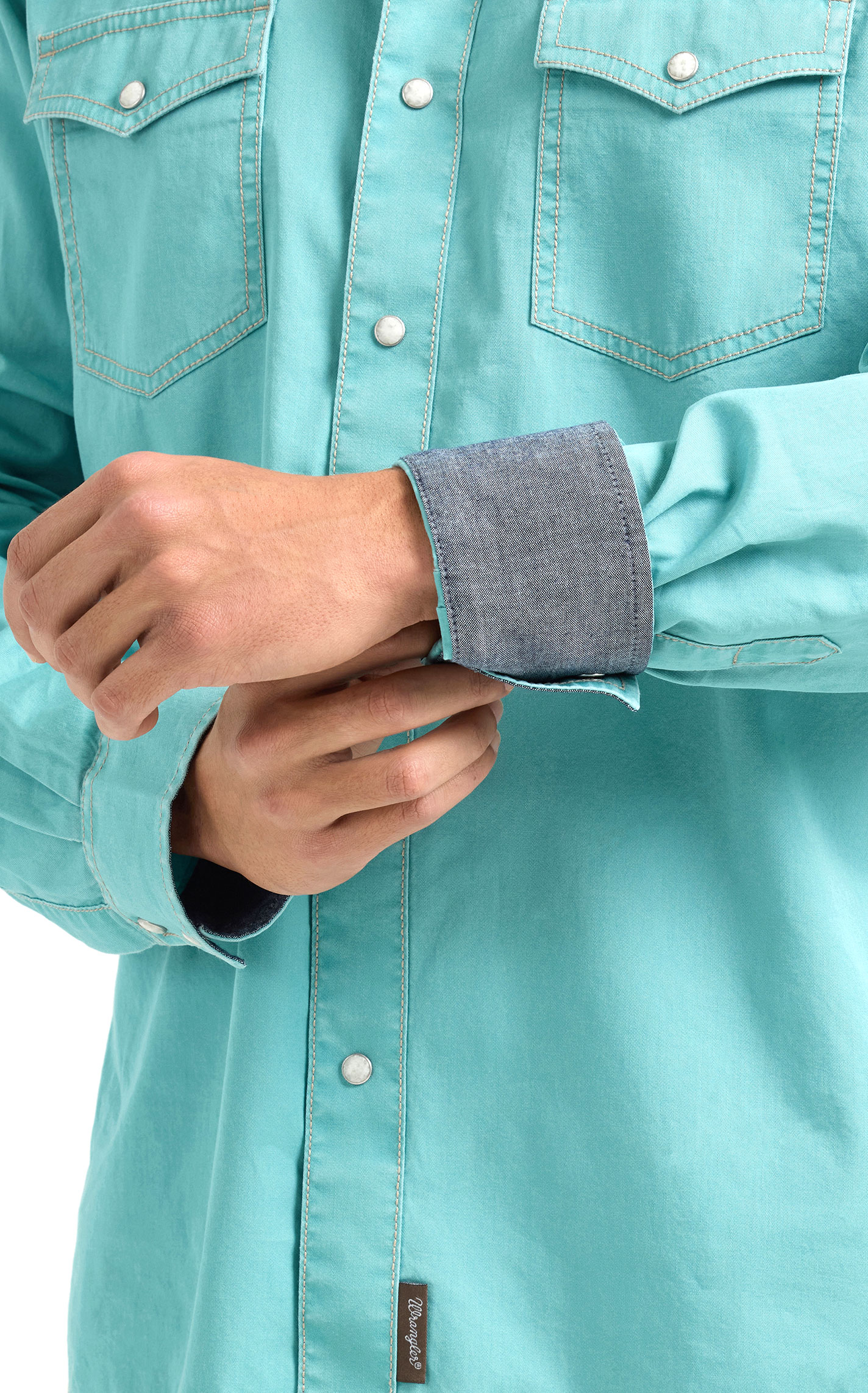 Wrangler Retro Men's Solid Turquoise Western Shirt - Image 1