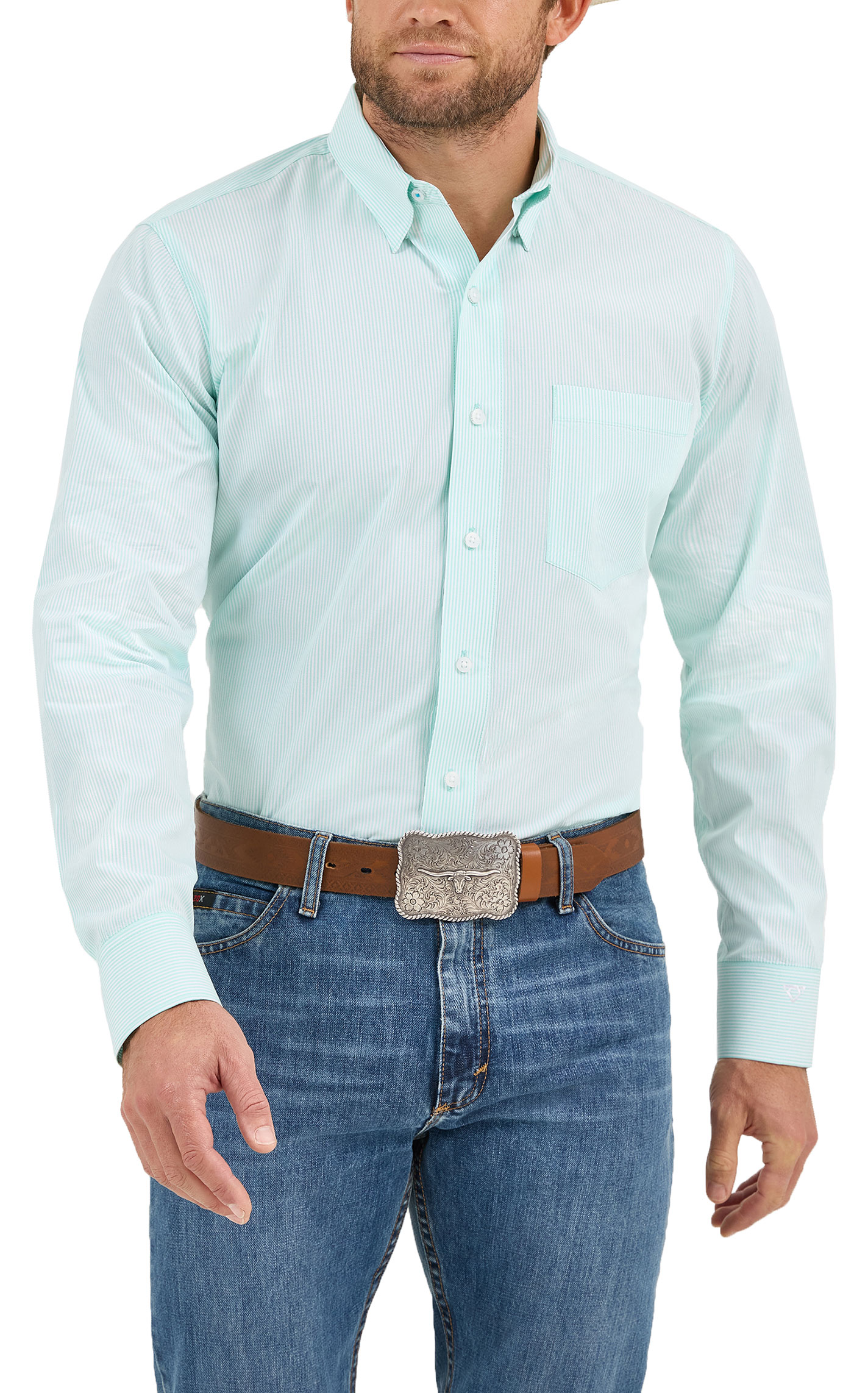 Cody Johnson Men's Seafoam Pinstripe Long Sleeve Western Shirt - Image 1