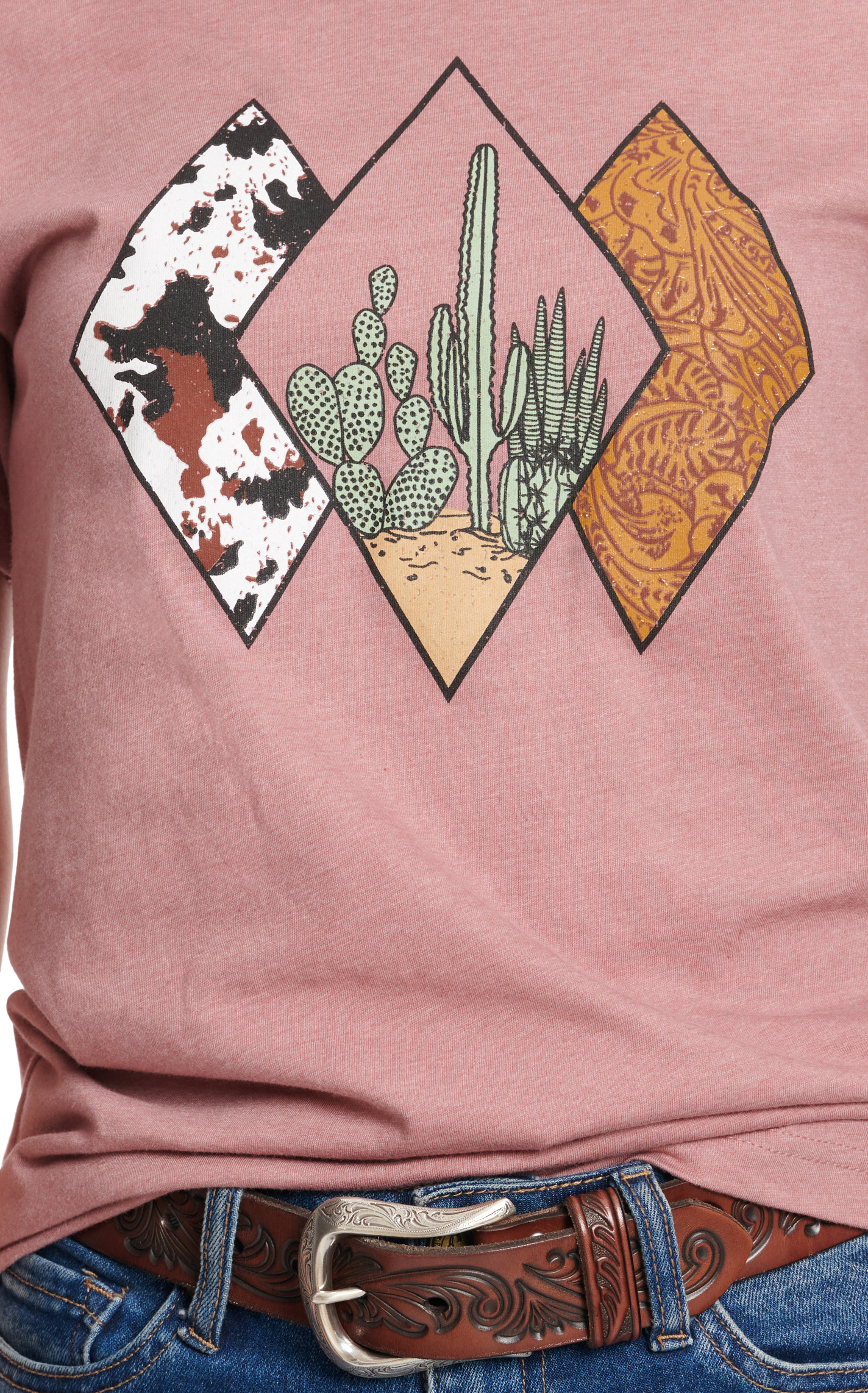 Jazzy Belle Women's Dusty Pink Triple Diamond Cactus Graphic Short Sleeve T-Shirt - Image 1