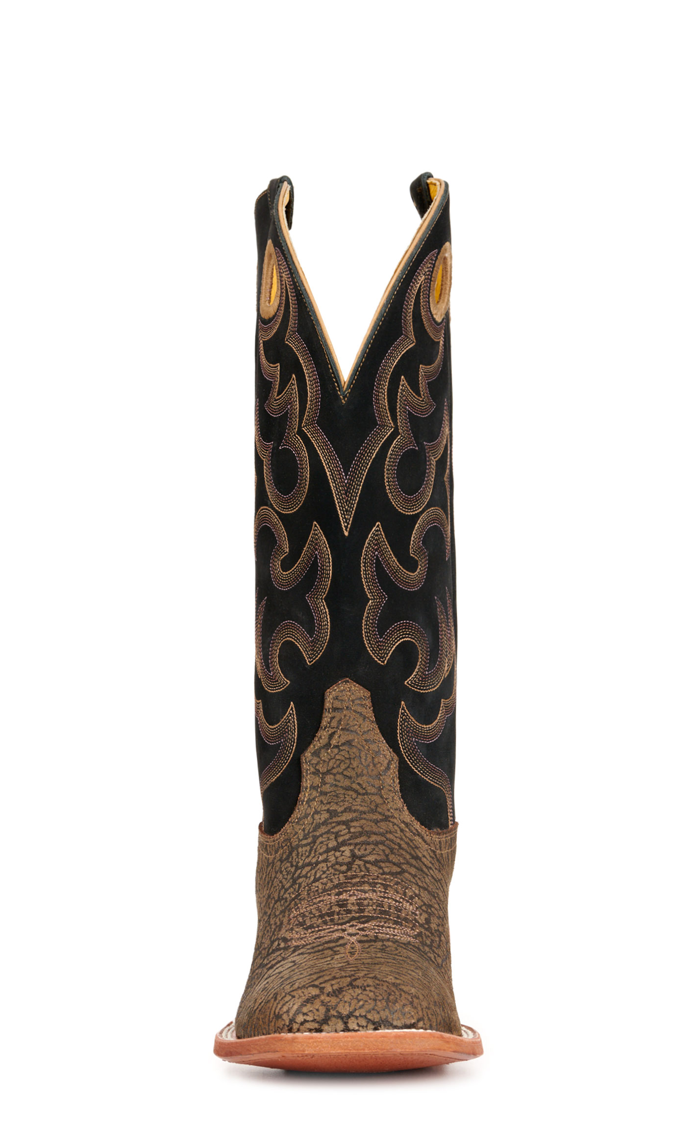 Cavender's Men's Brown Elephant Print and Black Wide Square Toe Buckaroo Cowboy Boots - Image 1