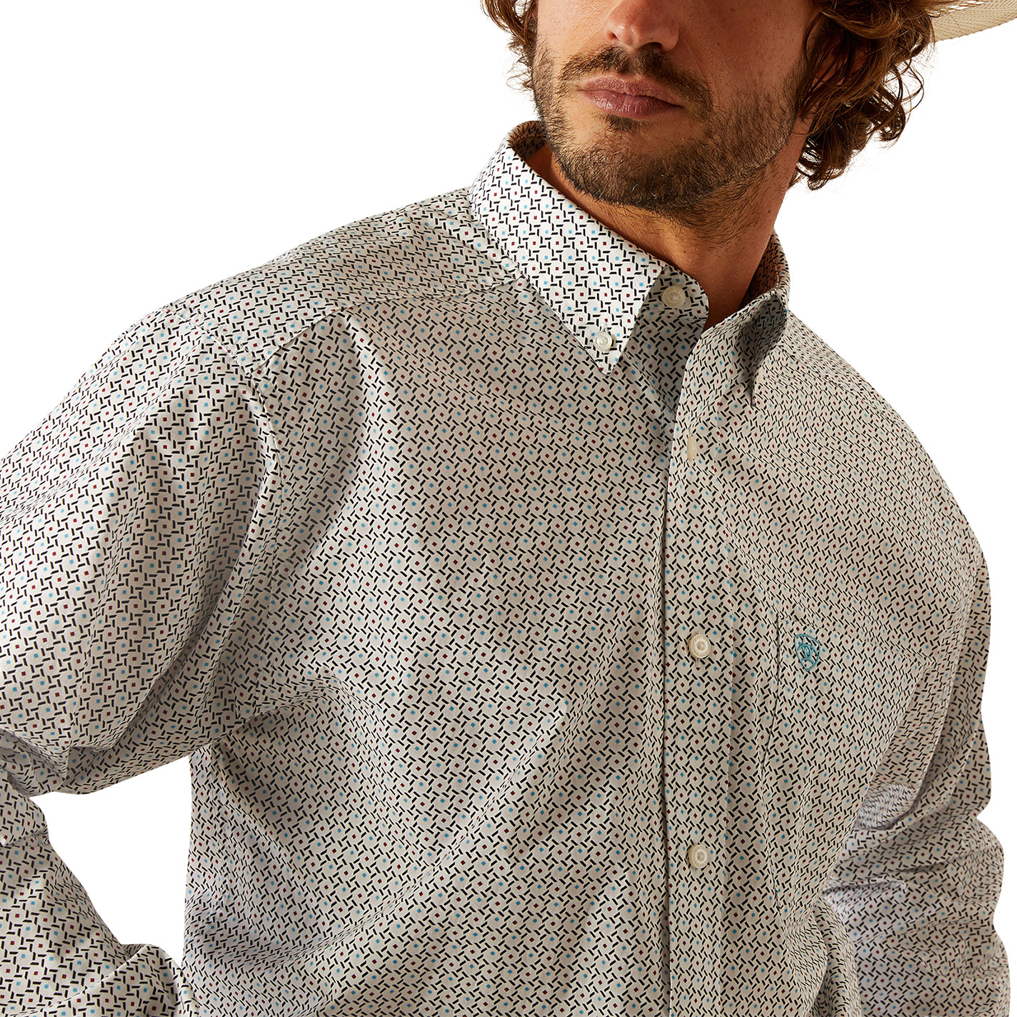 Ariat Men's White & Black Geo Western Shirt - Image 1