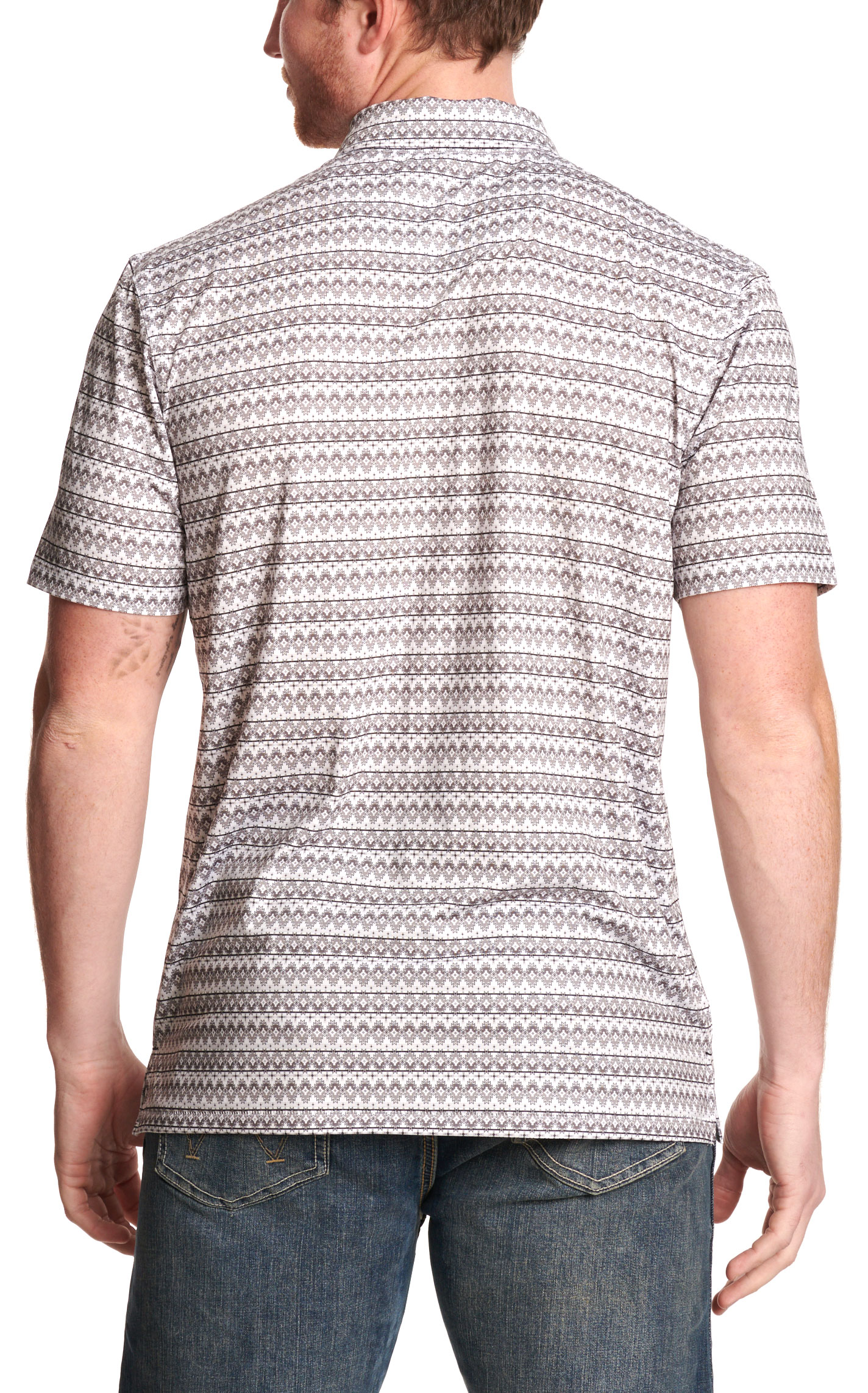 Rafter C Men's Gray Aztec Striped Polo Shirt - Image 1
