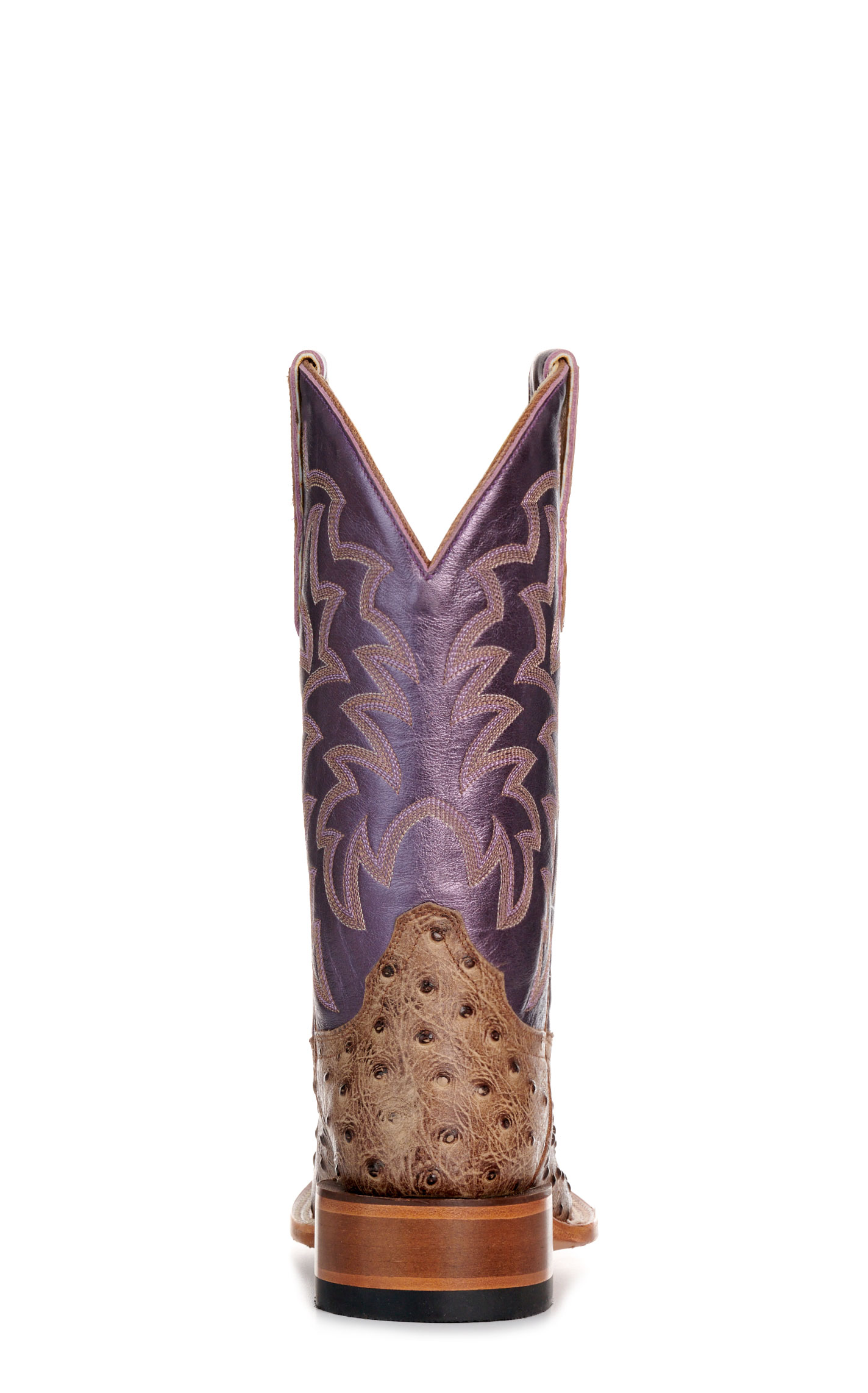 Cavender’s Women’s Endurance Sand Ostrich Print and Metallic Purple Wide Square Toe Cowboy Boots - Image 1
