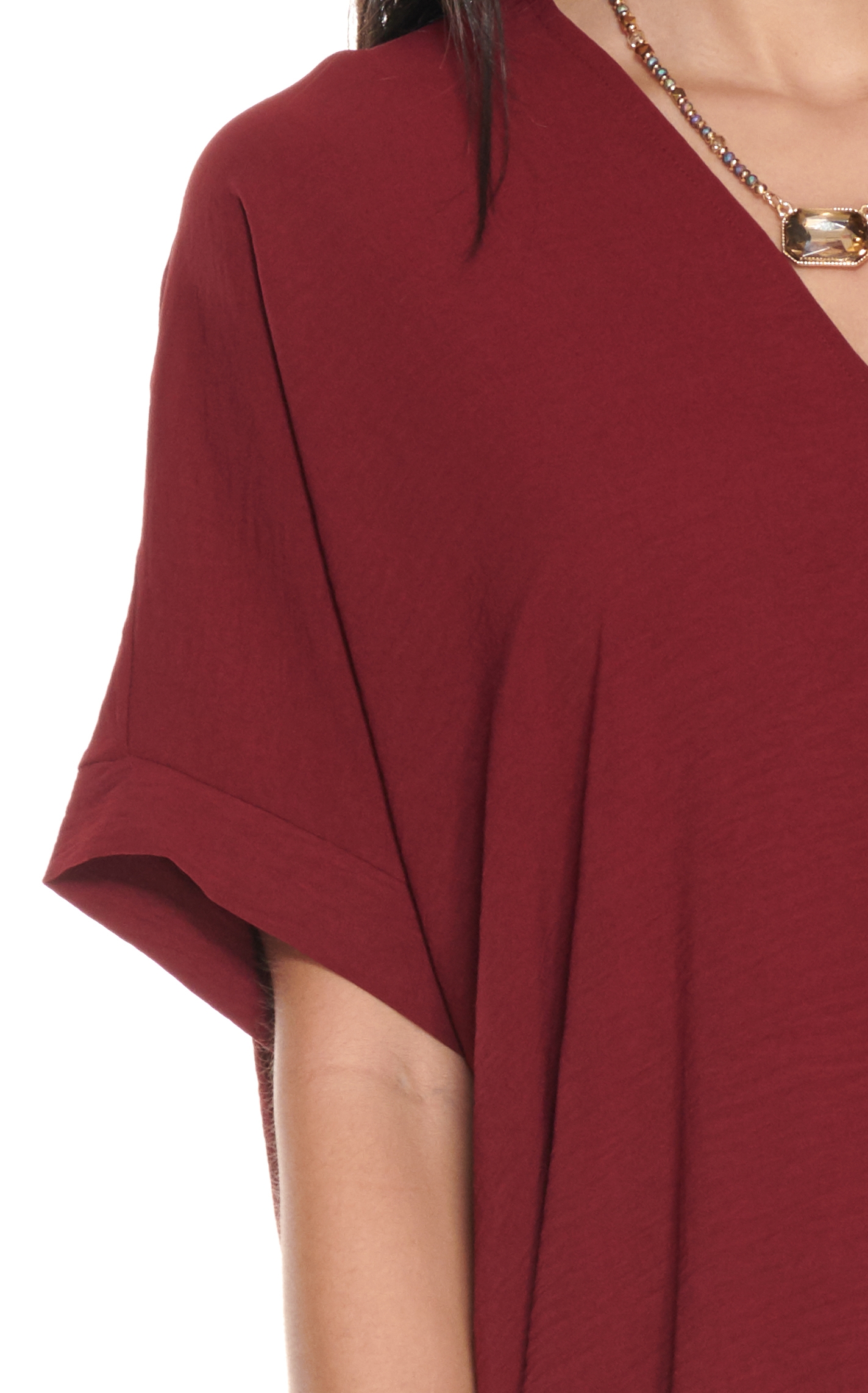 Newbury Kustom Women's Burgundy V-Neck Tunic Short Sleeve Dress - Image 1