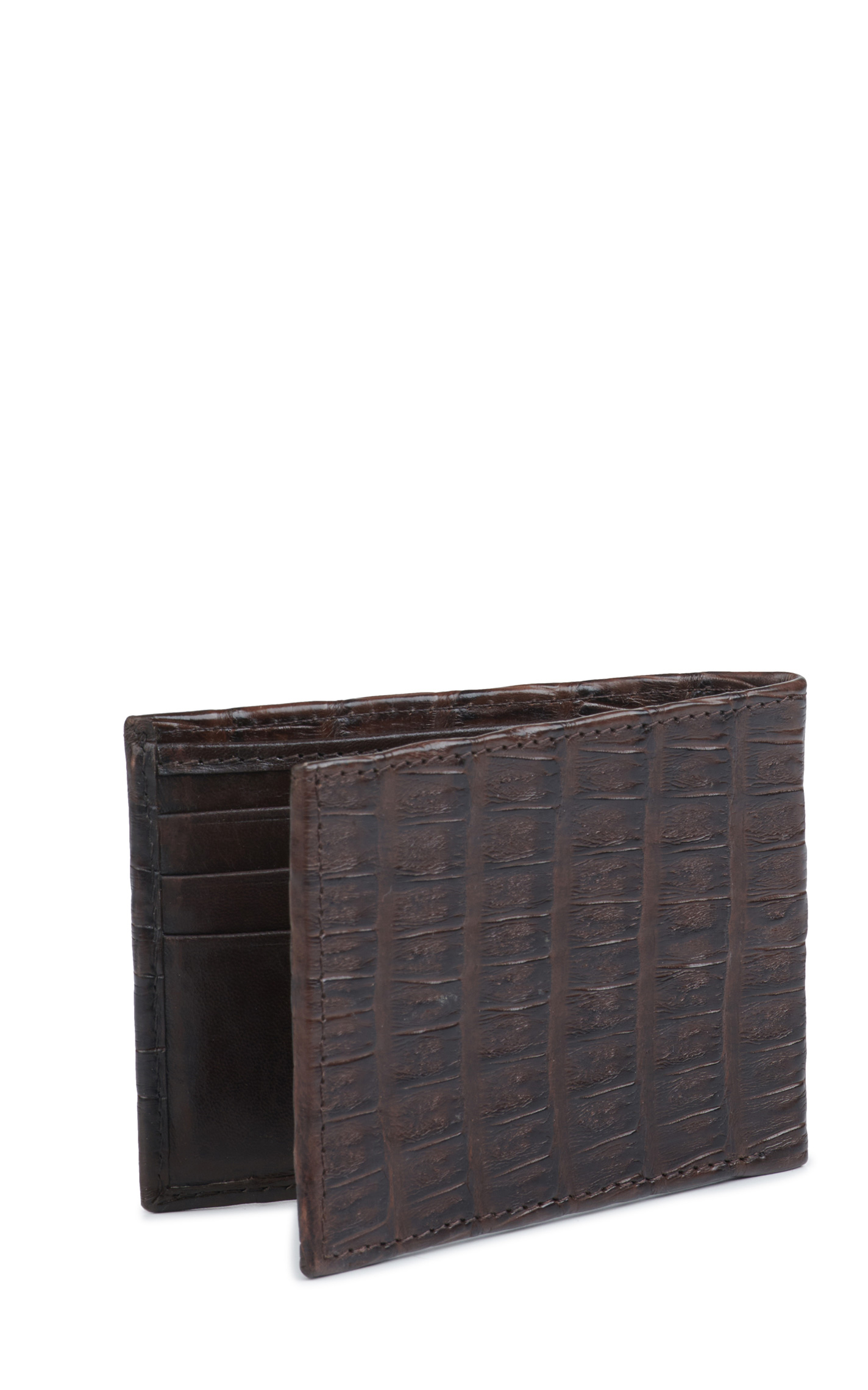 JRC & Sons Men's Brown Caiman Leather Bifold Exotic Wallet - Image 1