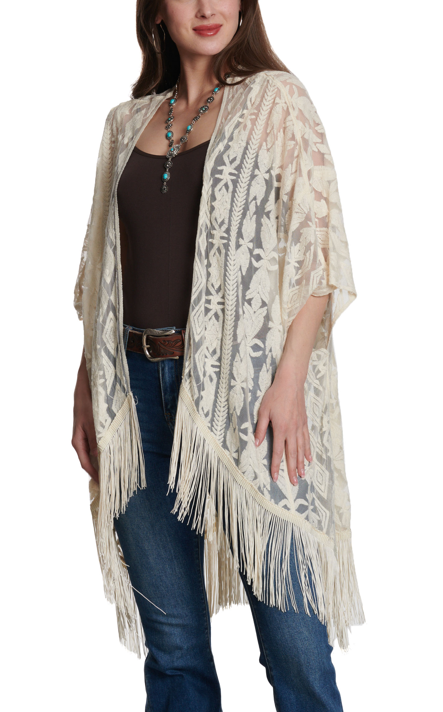 Magnolia Lane Women's Cream Aztec Lace Kimono - Image 3
