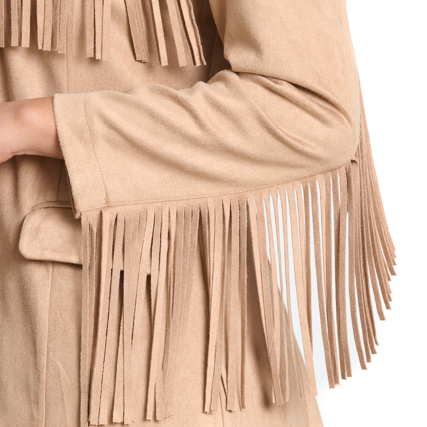 Rockin C Women's Sand Faux Suede Fringed Blazer - Image 1