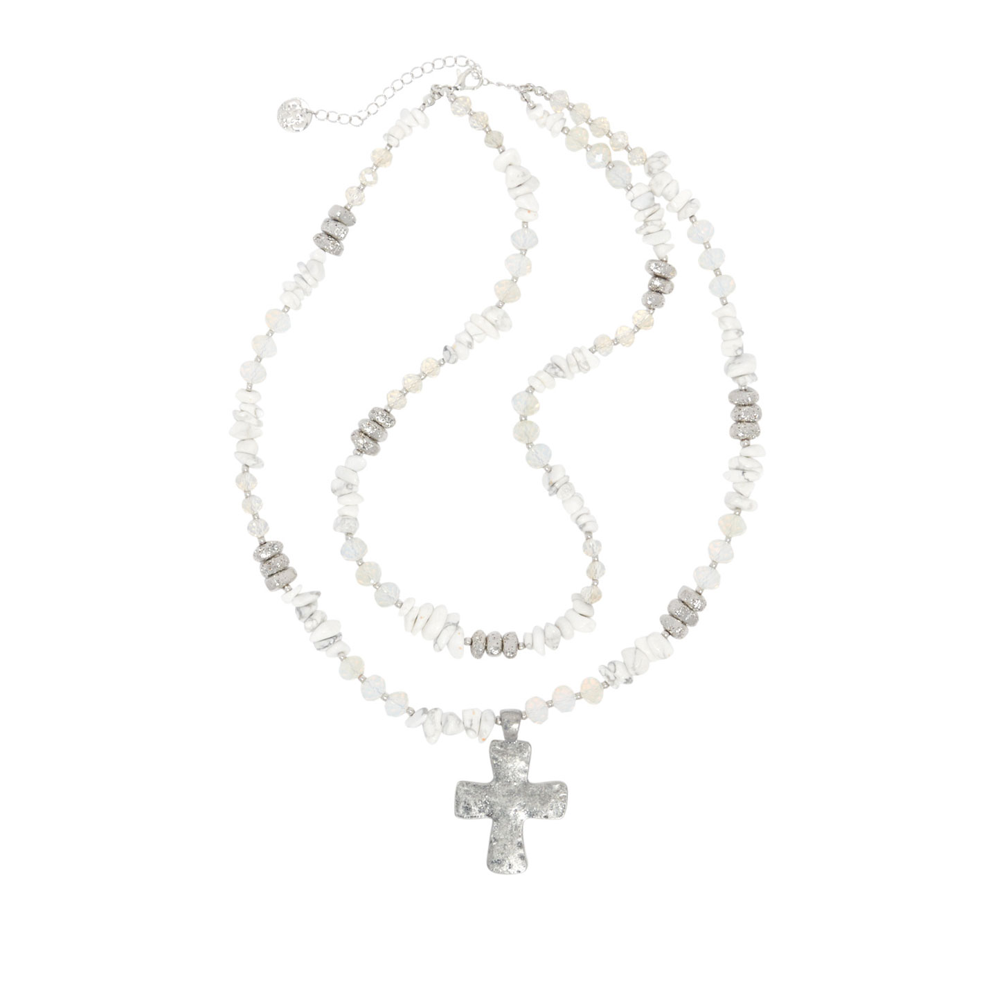 806 by Pink Panache 2 Strand White & Silver Cross Necklace - Image 2