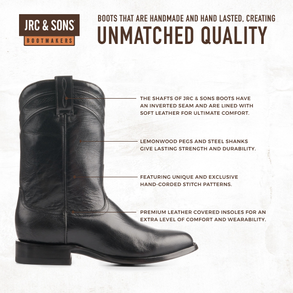 JRC & Sons Men's Kingston Domingo Goat Leather Round Toe Roper Boot in Black - Image 1