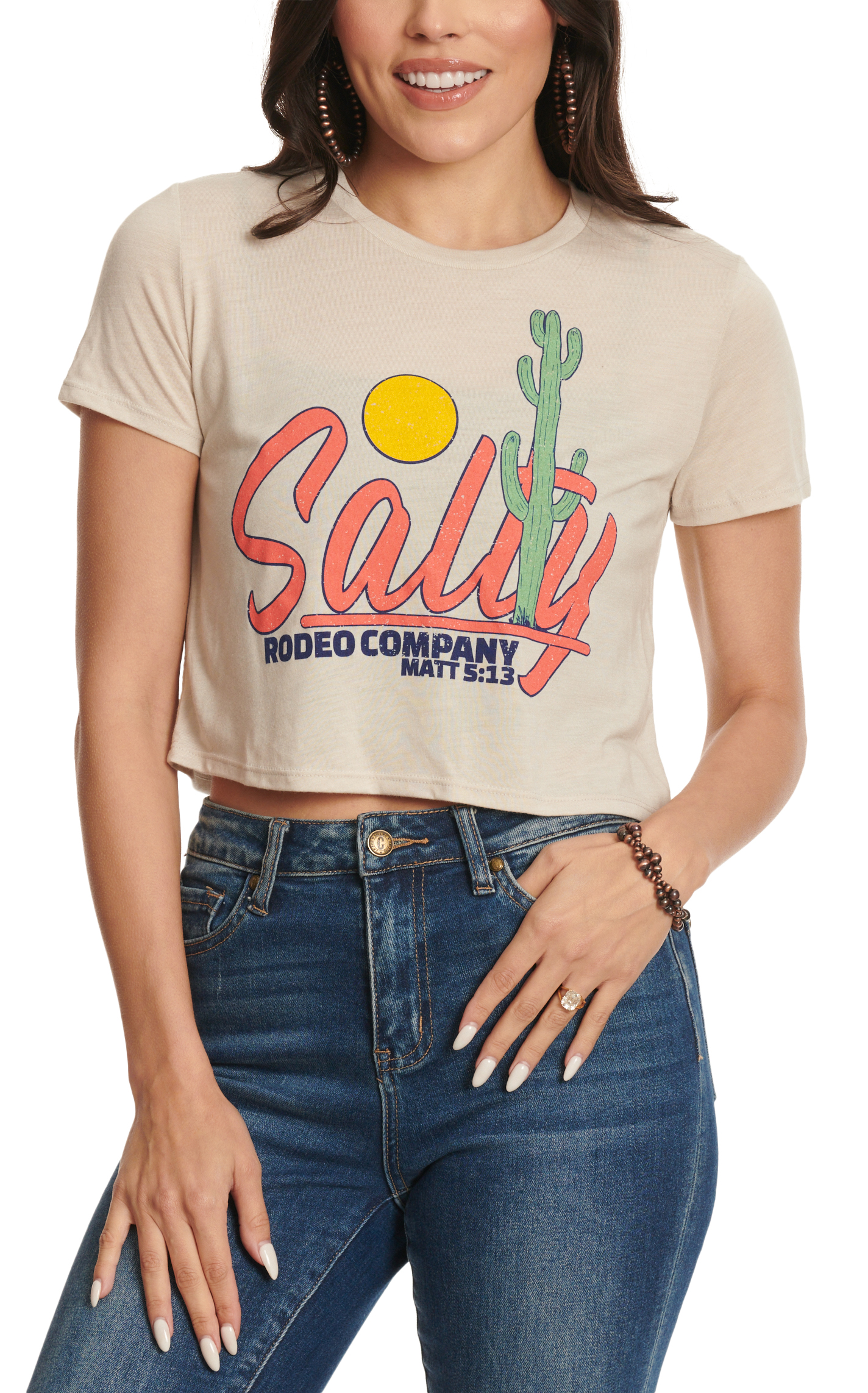 Salty Rodeo Women's Latte Hacienda Graphic Cropped Girlfriend T-Shirt - Image 1