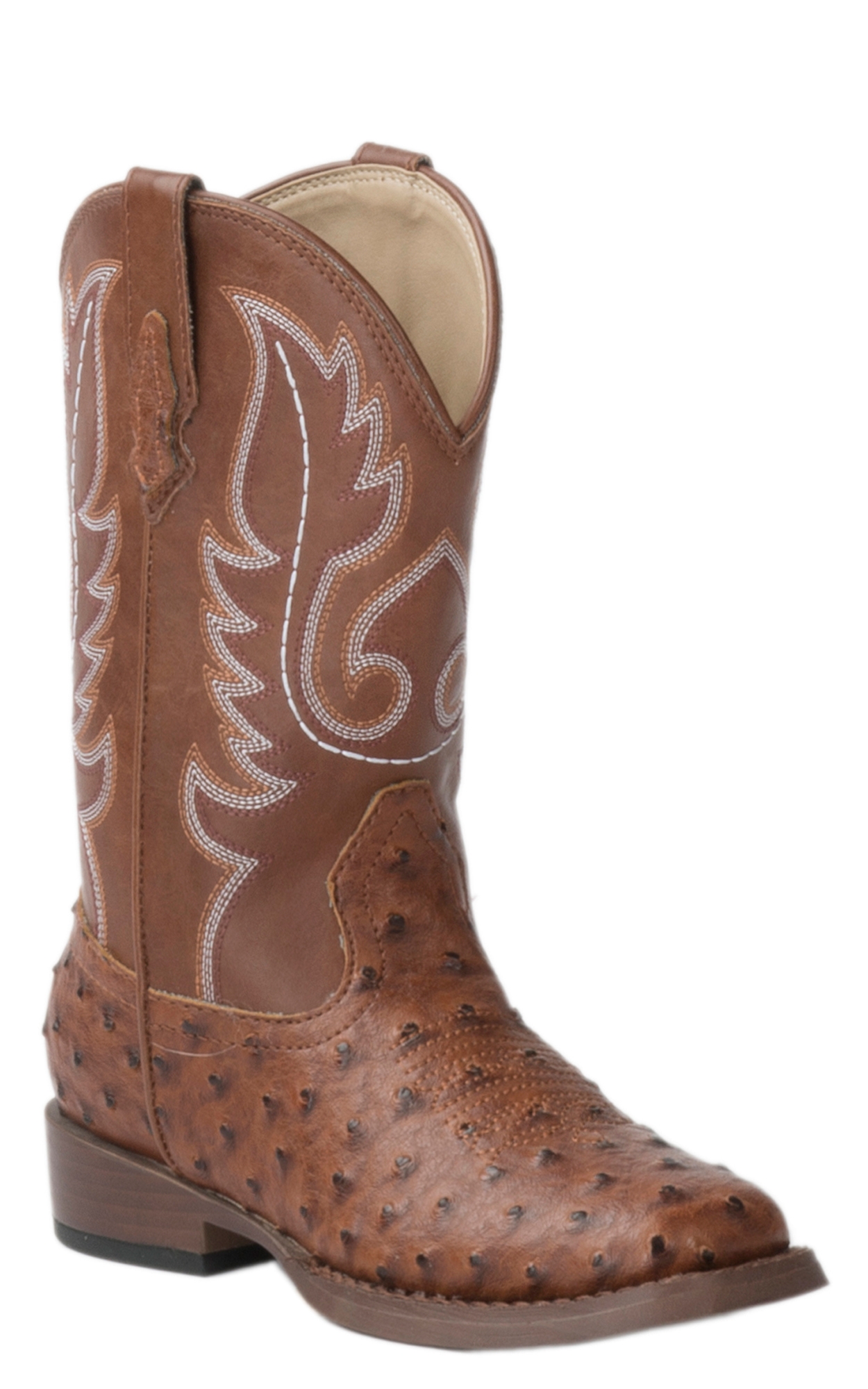 Roper Toddler Brown Ostrich Print Square Toe Cowboy Boots - Image 1