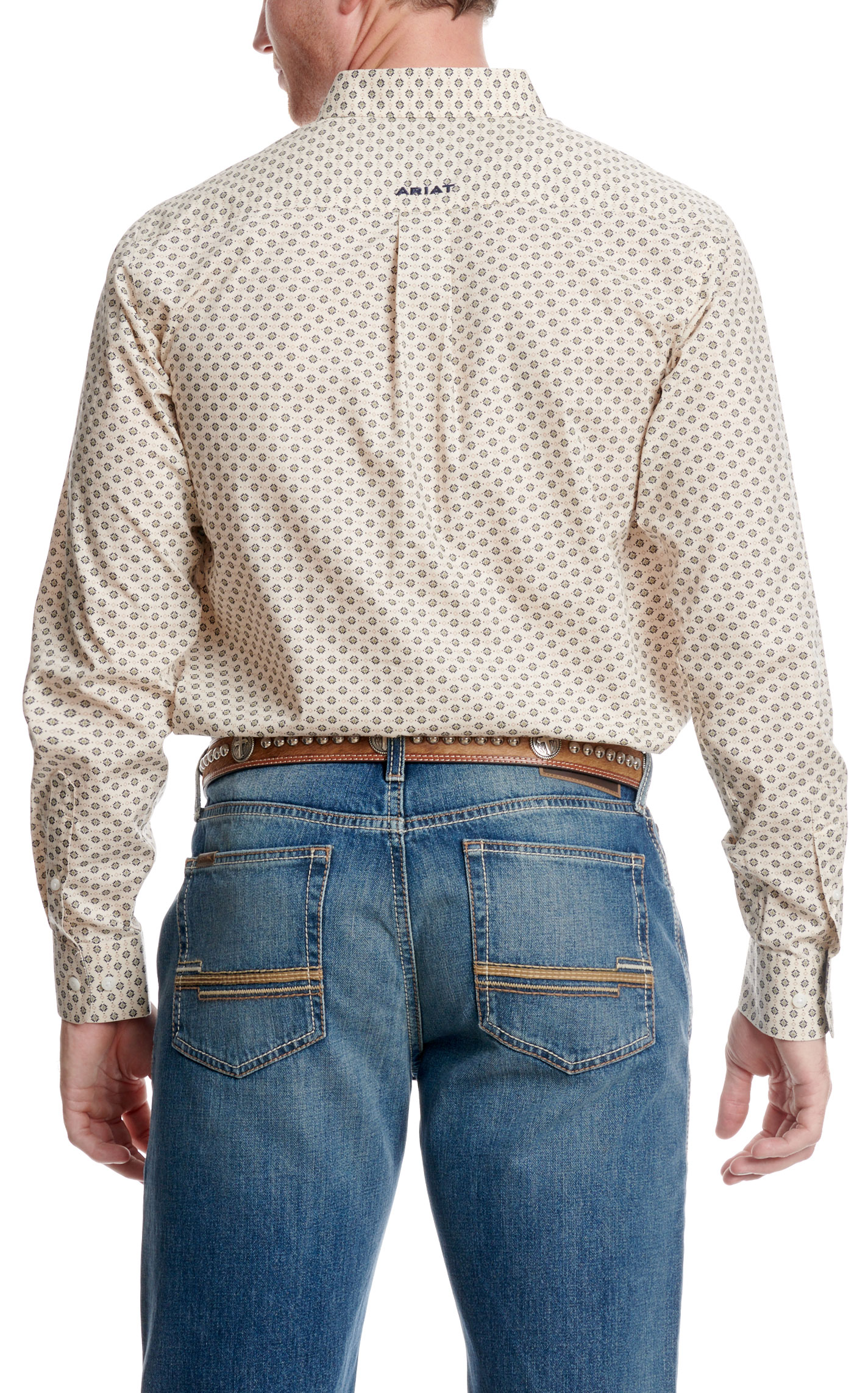 Ariat Men's Fraiser Buttery Cream & Navy Geo Print Western Shirt - Image 1