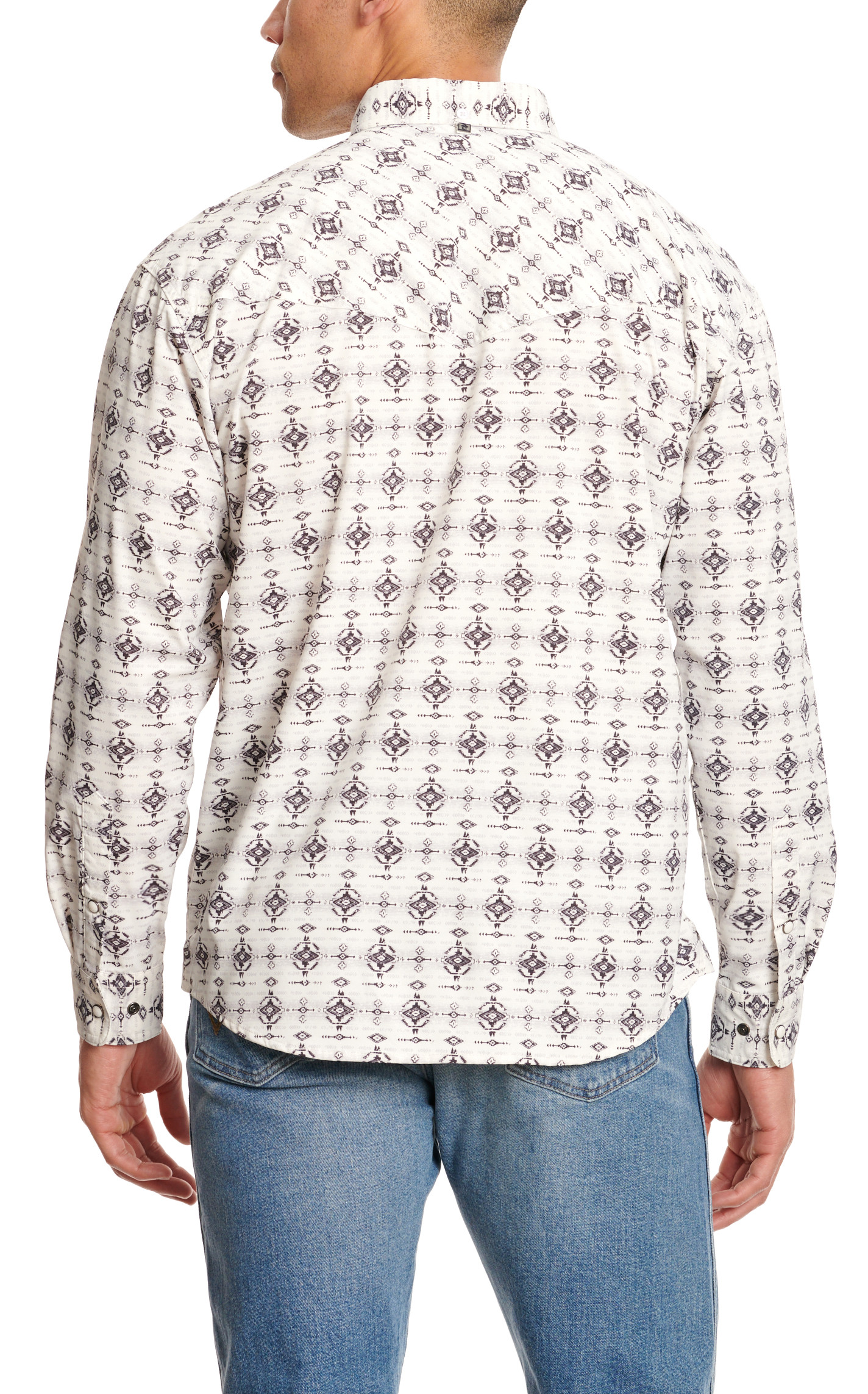 Rafter C Outdoors Men's White Black & Pale Gray Aztec Print Long Sleeve Fishing Shirt - Image 1