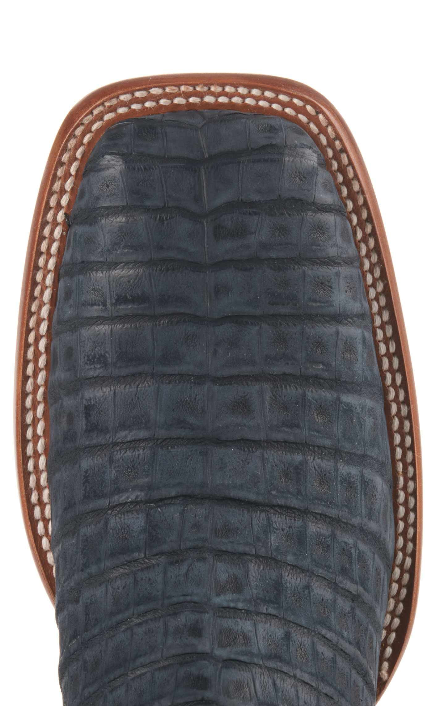 Cavender's Men's Brown and Blue Sueded Caiman Wide Square Toe Exotic Cowboy Boots - Image 1