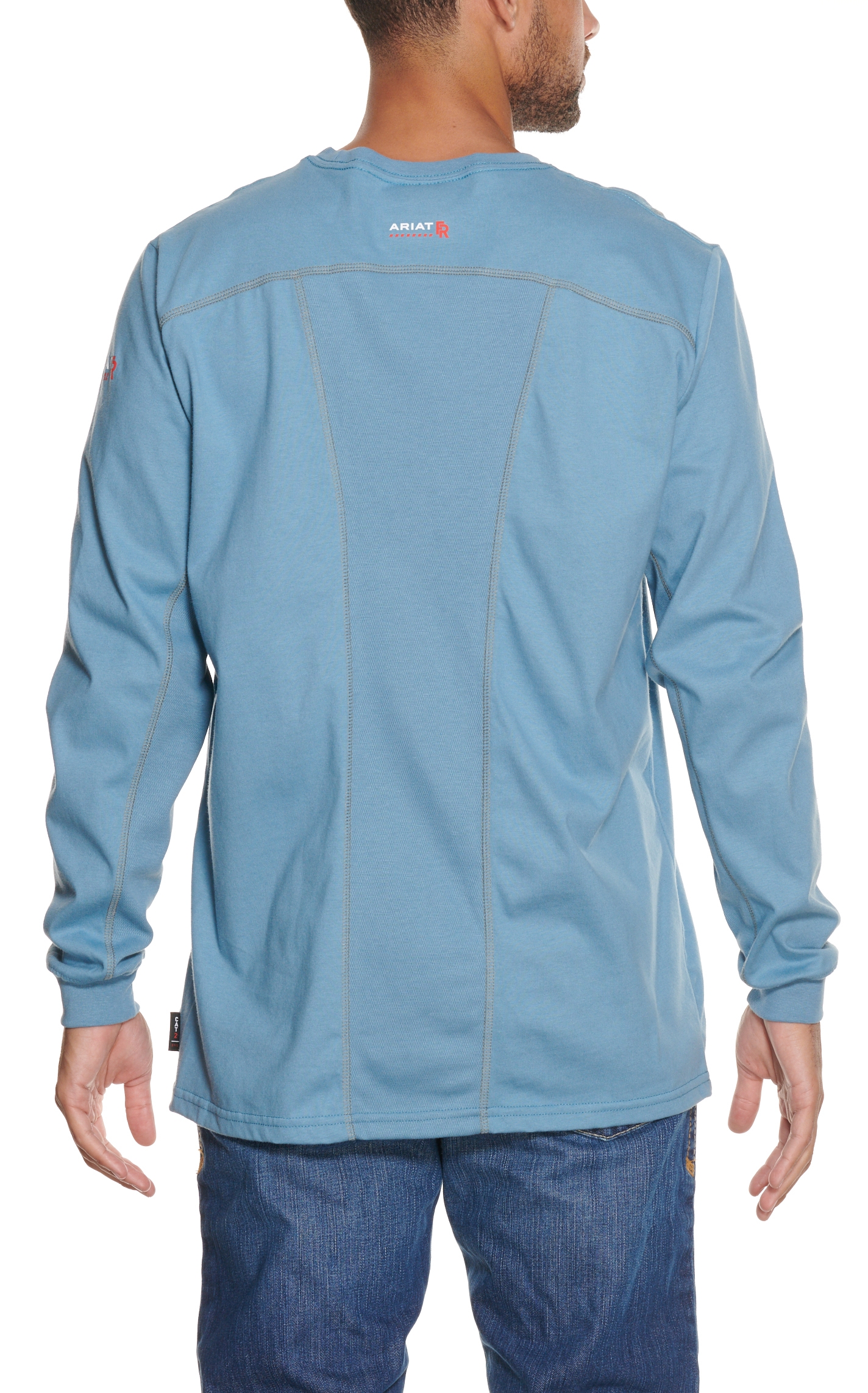 Ariat Men's Air Crew Steel Blue Long Sleeve FR Work T-Shirt - Image 1
