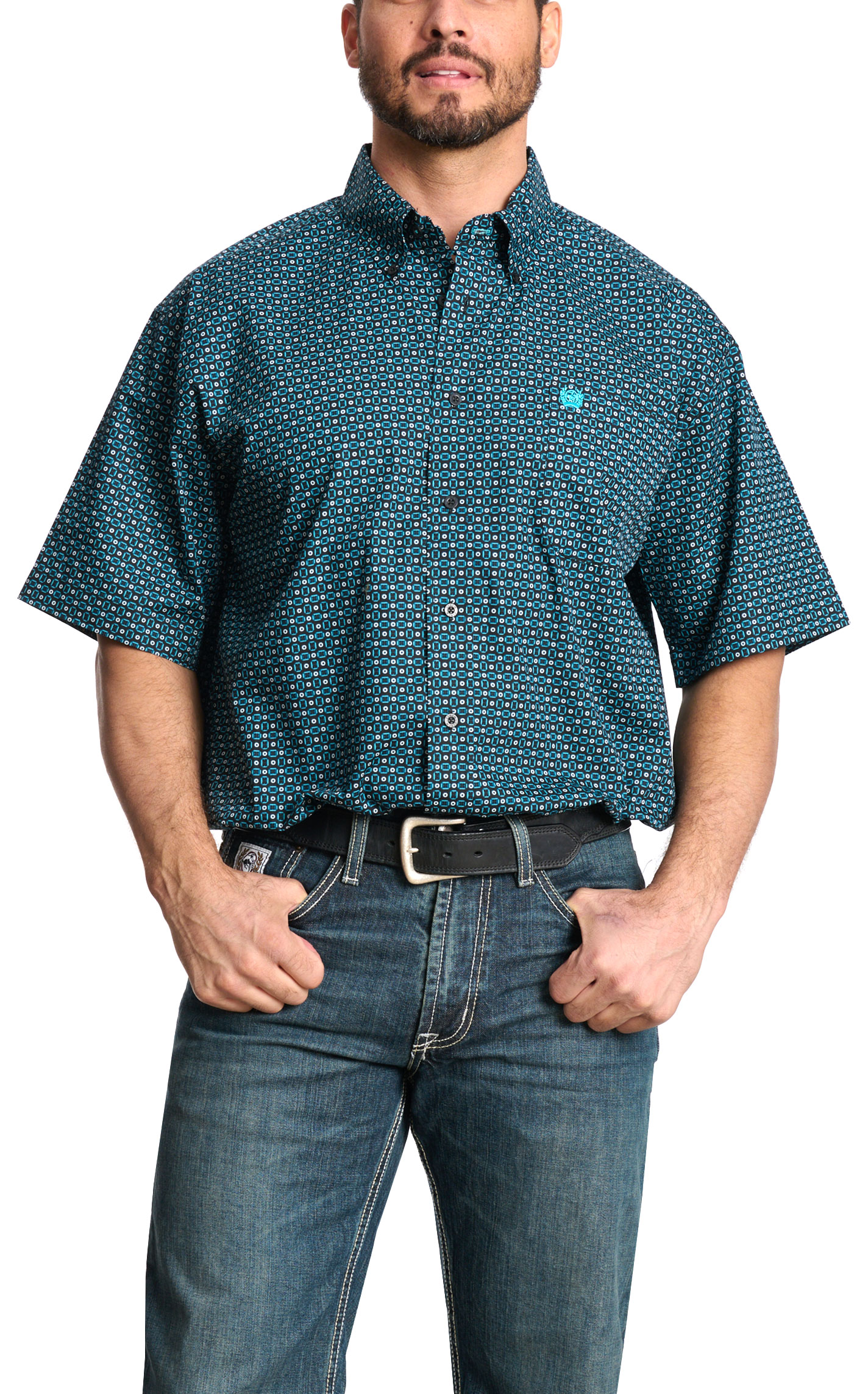 Cinch Men's Black & Turquoise Geo Print Western Shirt - Image 1