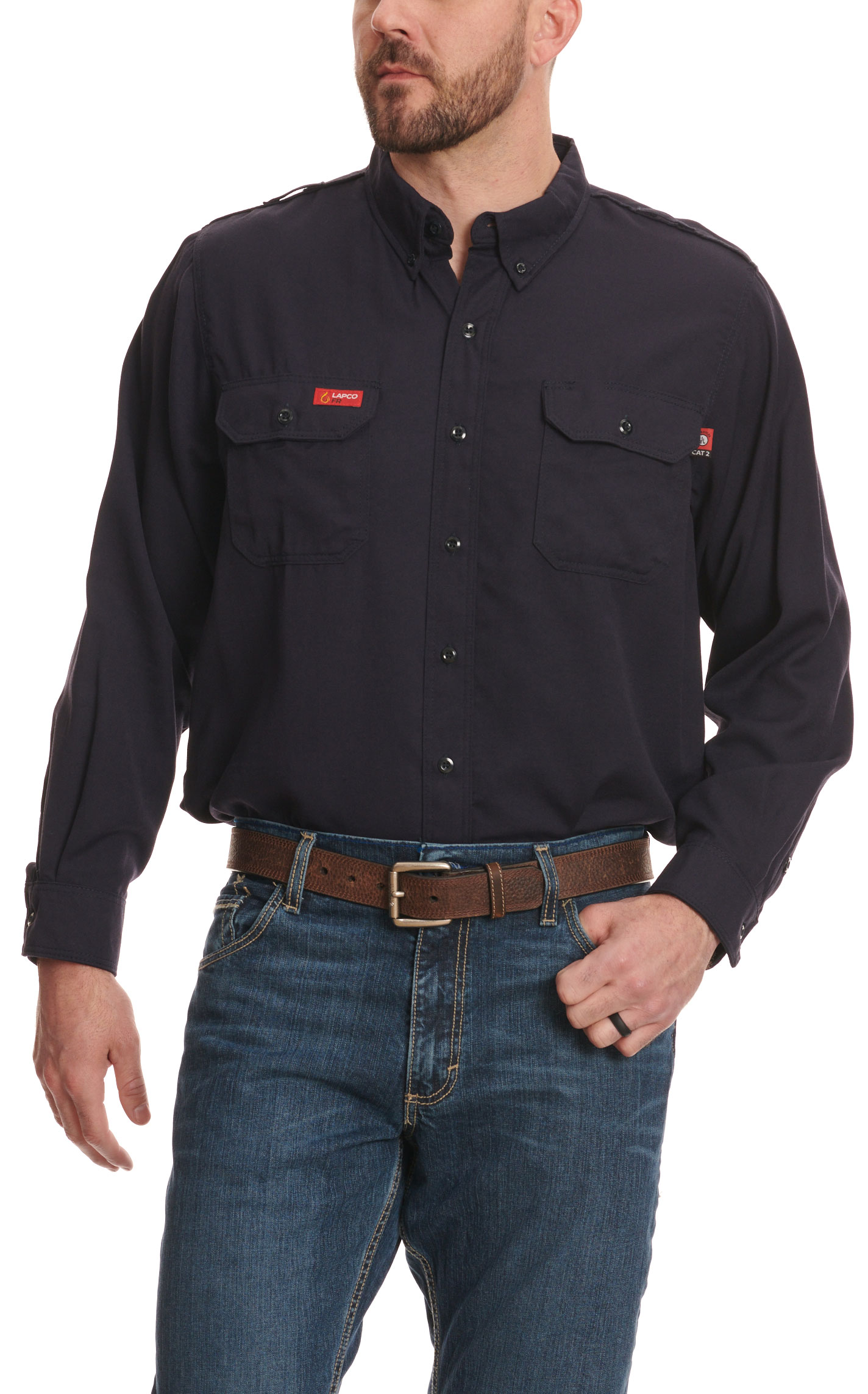 Lapco Men's Midnight Navy Long Sleeve FR Work Shirt - Big & Tall Sizes - Image 1