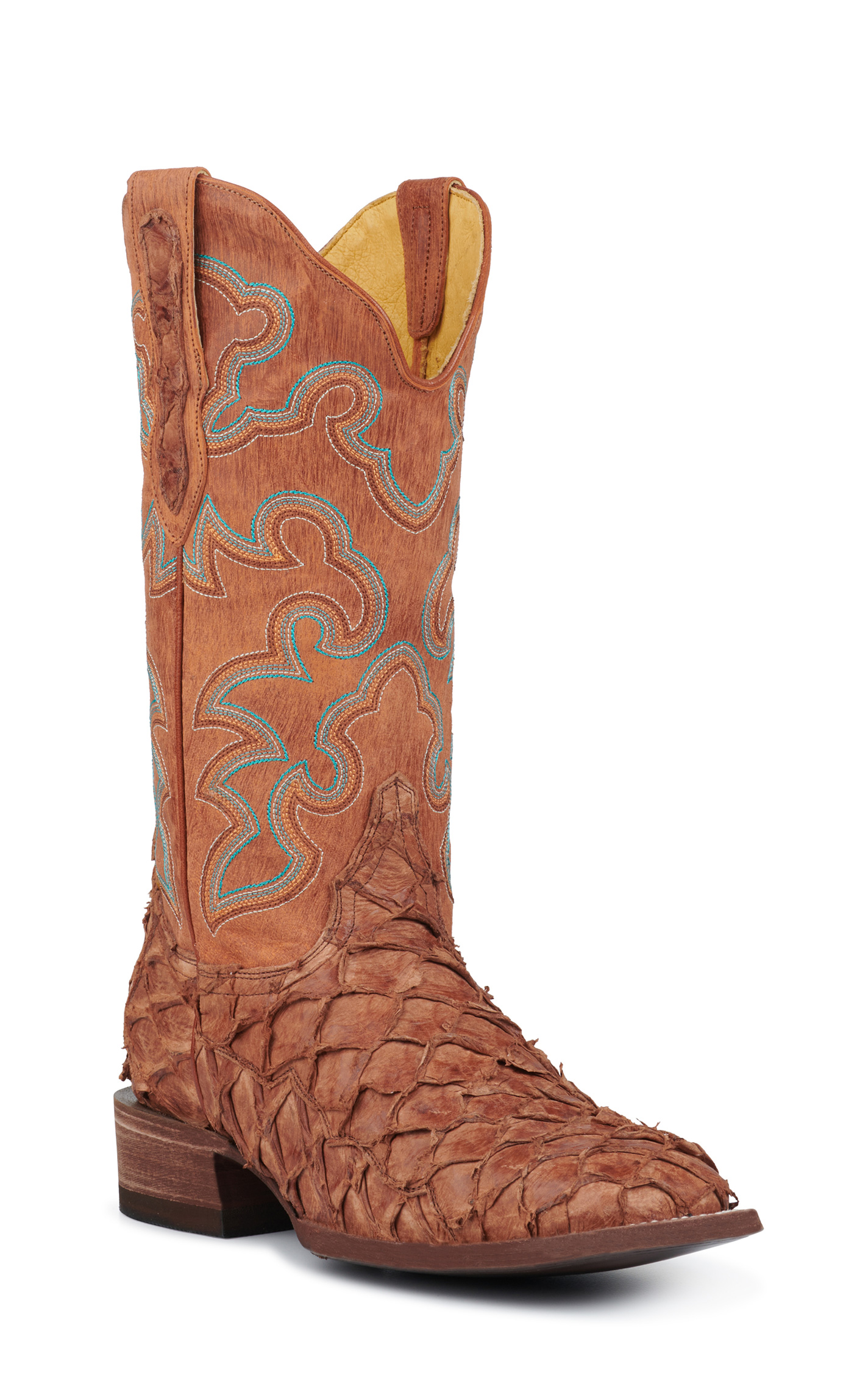 Cavender's Women's Peanut Pirarucu and Mango Wide Square Toe Exotic Cowboy Boots - Image 1