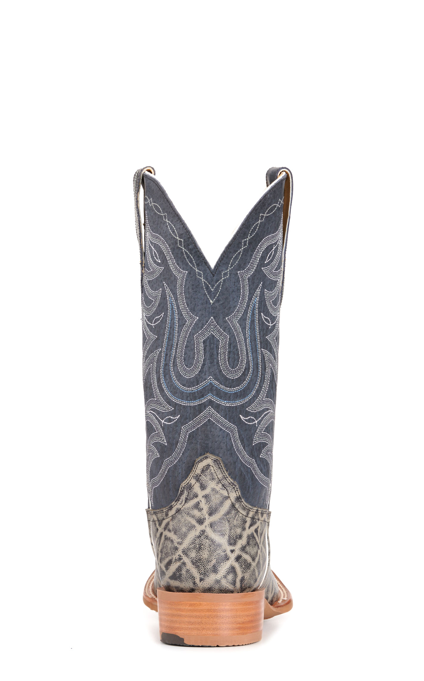 Cavender's Men's Intrepid Gray Elephant Print and Dark Blue Suede Wide Square Toe Cowboy Boots - Image 1