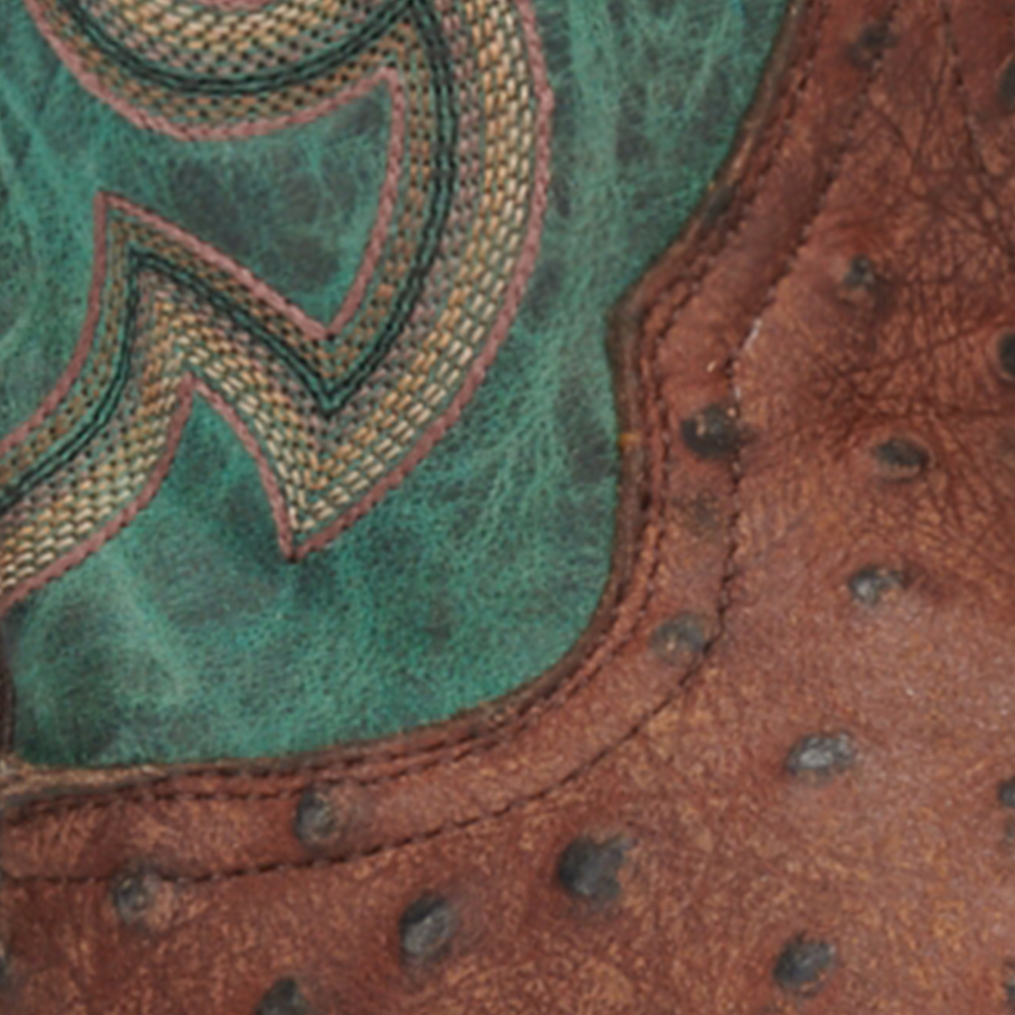 Cavender's Men's Rustic Chocolate & Turquoise Ostrich Print Wide Square Toe Cowboy Boots - Image 1