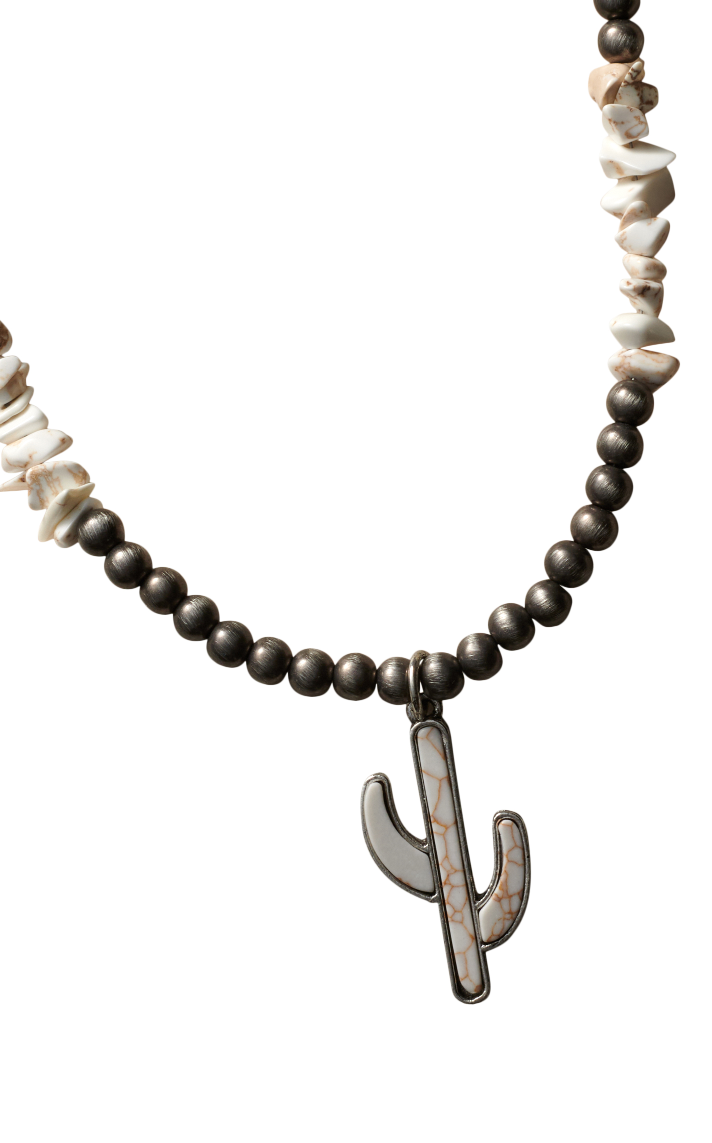 Rockin C Navajo Pearl Beads & White Stone Cactus Pendant Necklace - Image 1
